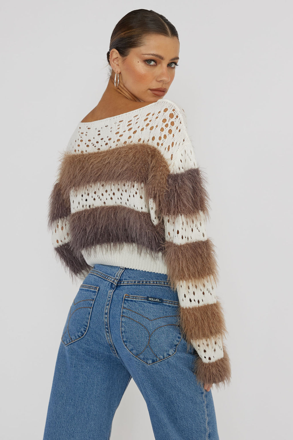 Borealis Fur Trim Knit Sweater Brown by Selfie Leslie Australia