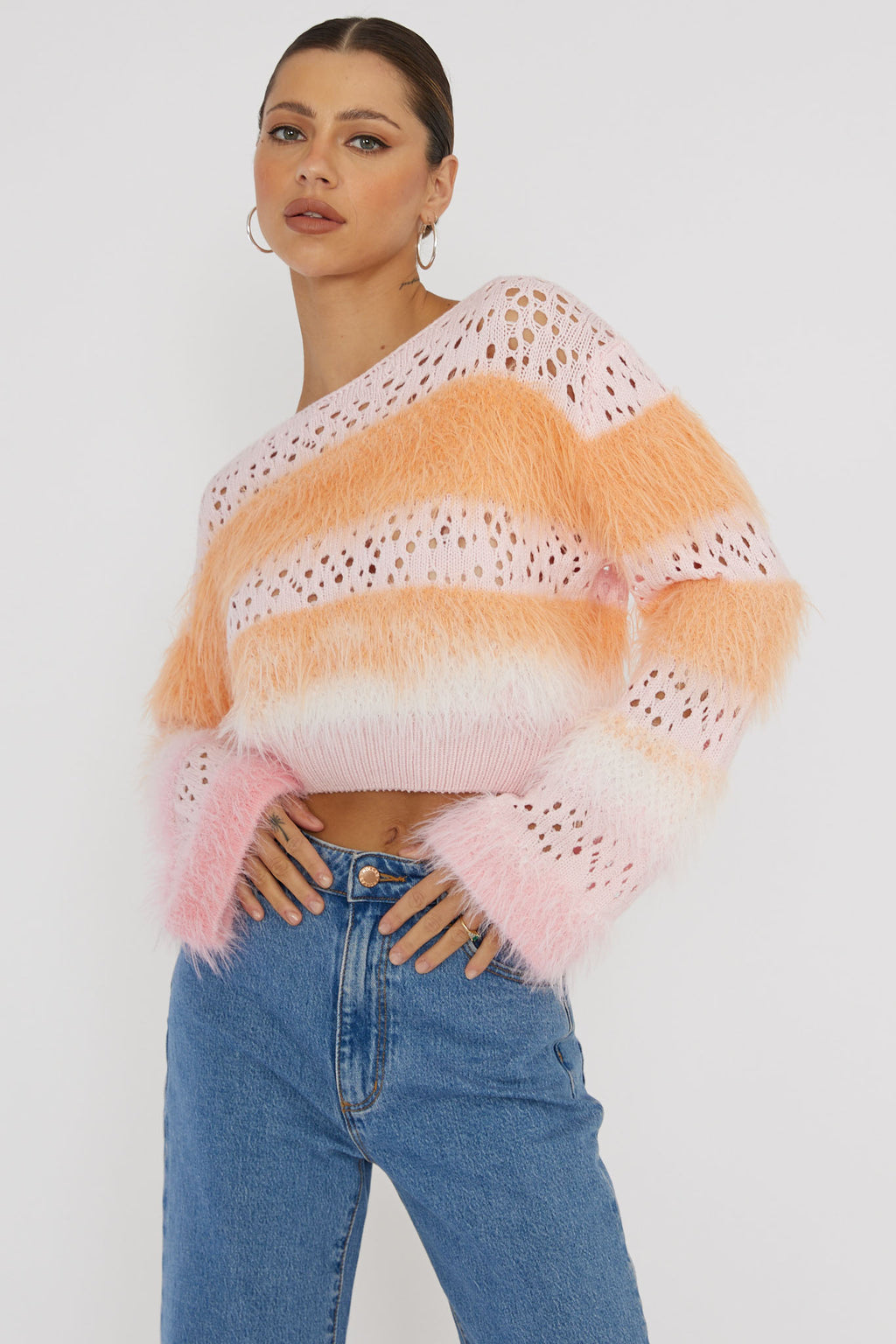 Borealis Fur Trim Knit Sweater Pink by Selfie Leslie Australia