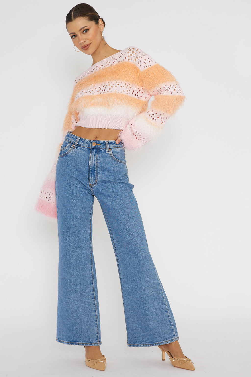 Borealis Fur Trim Knit Sweater Pink by Selfie Leslie Australia