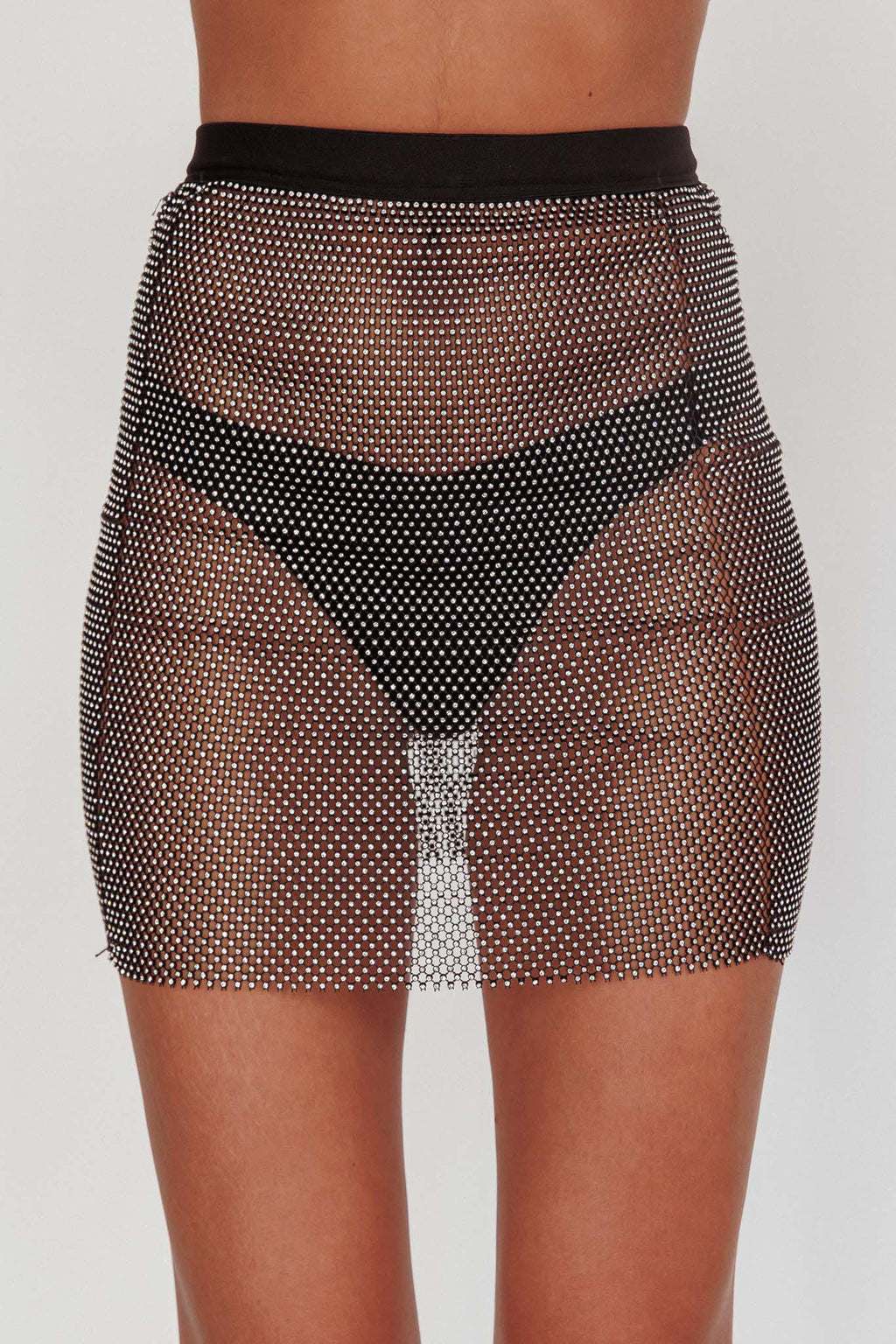 Glamazon Rhinestone Mesh Mini Skirt Black by Selfie Leslie Australia
