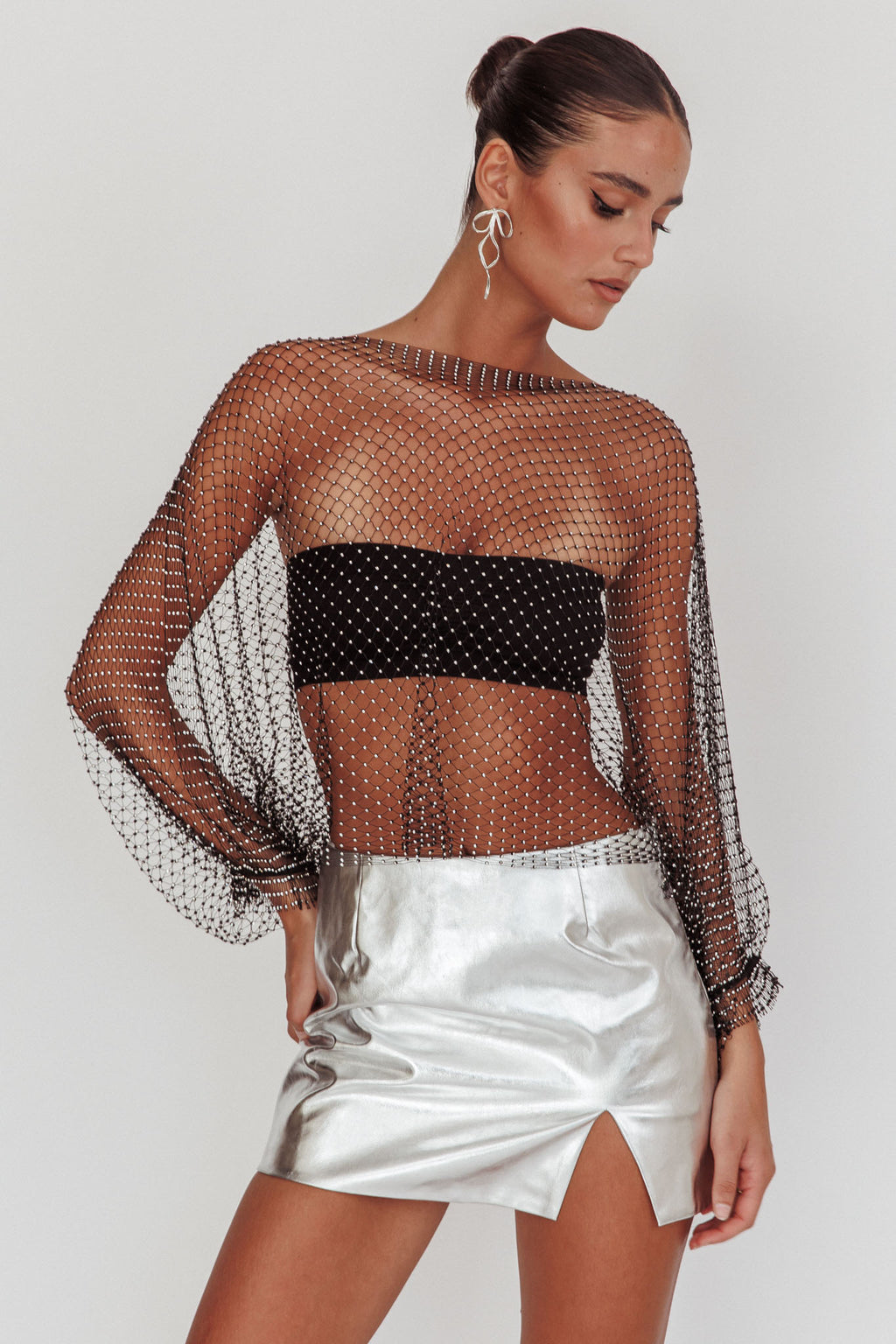 Drama, Drama Long Sleeve Fishnet Top Black by Selfie Leslie Australia