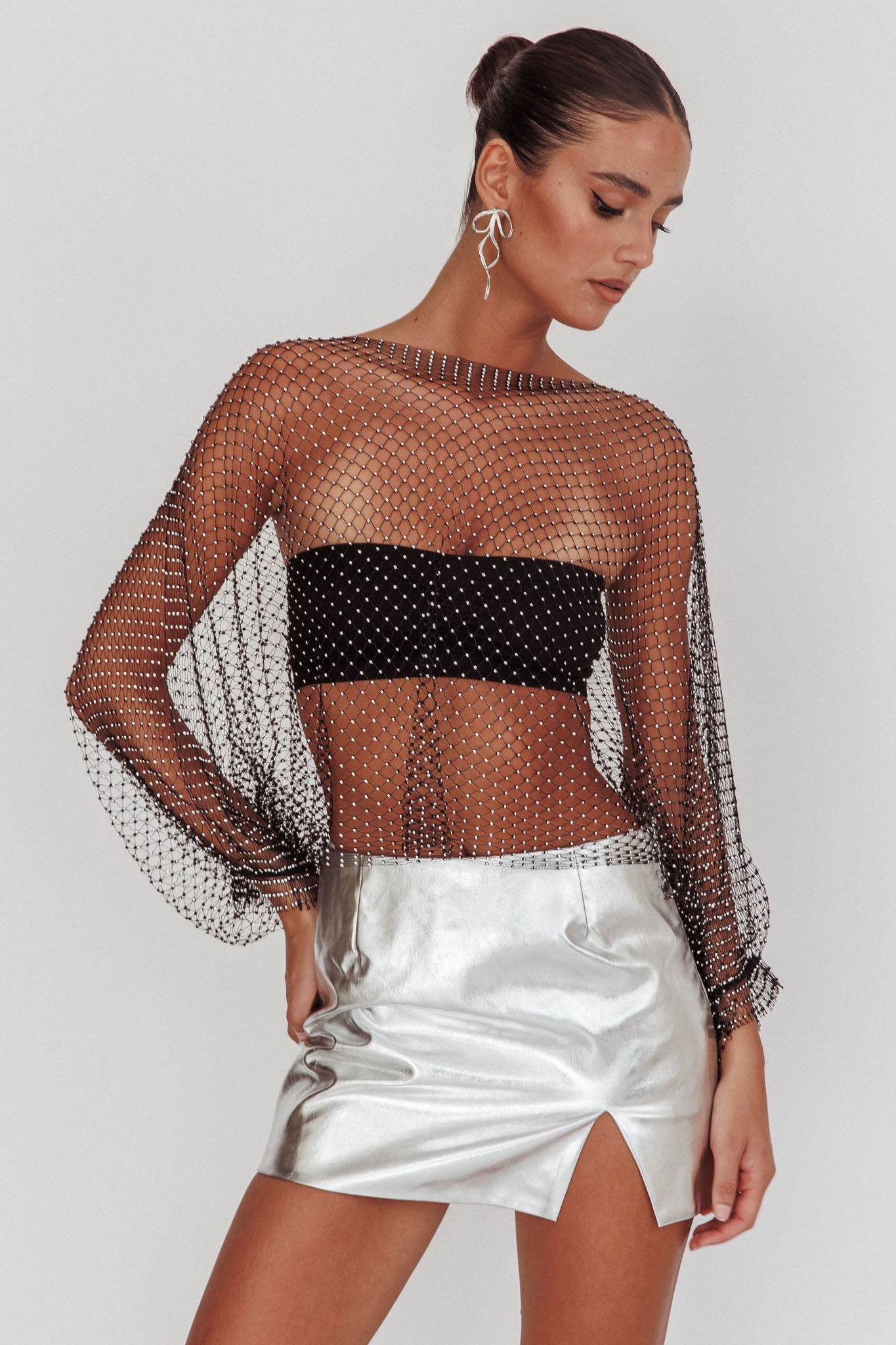 Shop the Drama, Drama Long Sleeve Fishnet Top Black