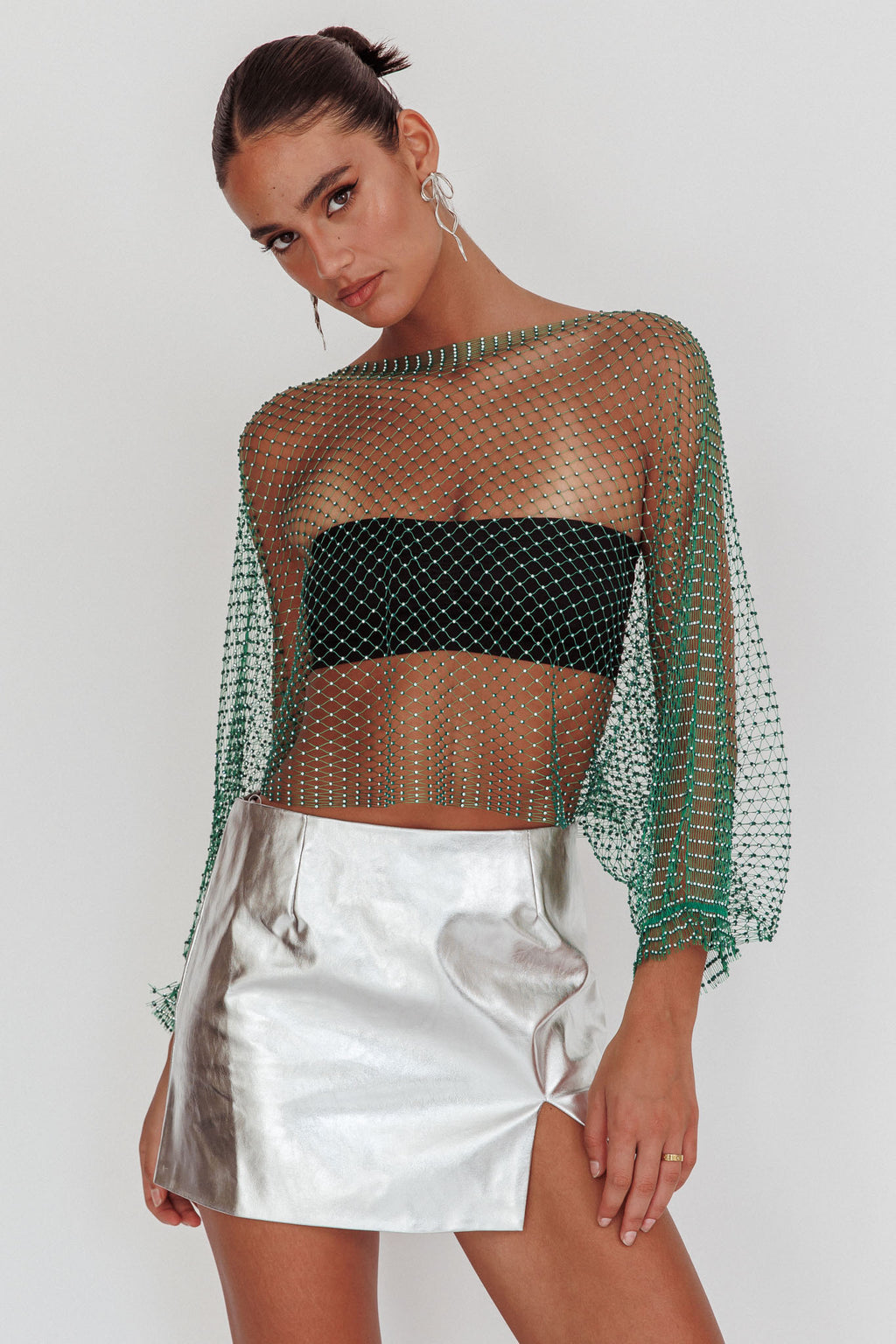 Drama, Drama Long Sleeve Fishnet Top Green by Selfie Leslie Australia