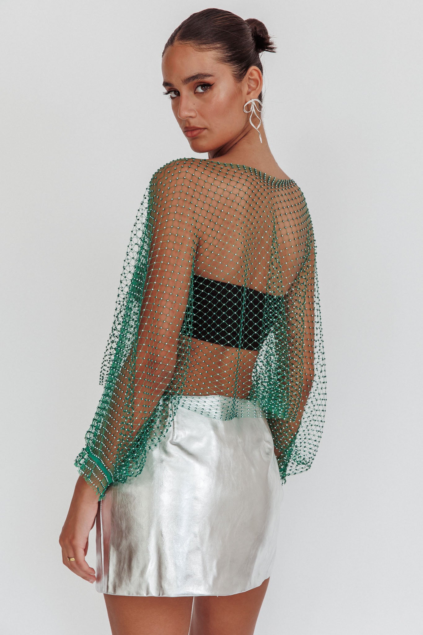 Drama, Drama Long Sleeve Fishnet Top Green by Selfie Leslie Australia