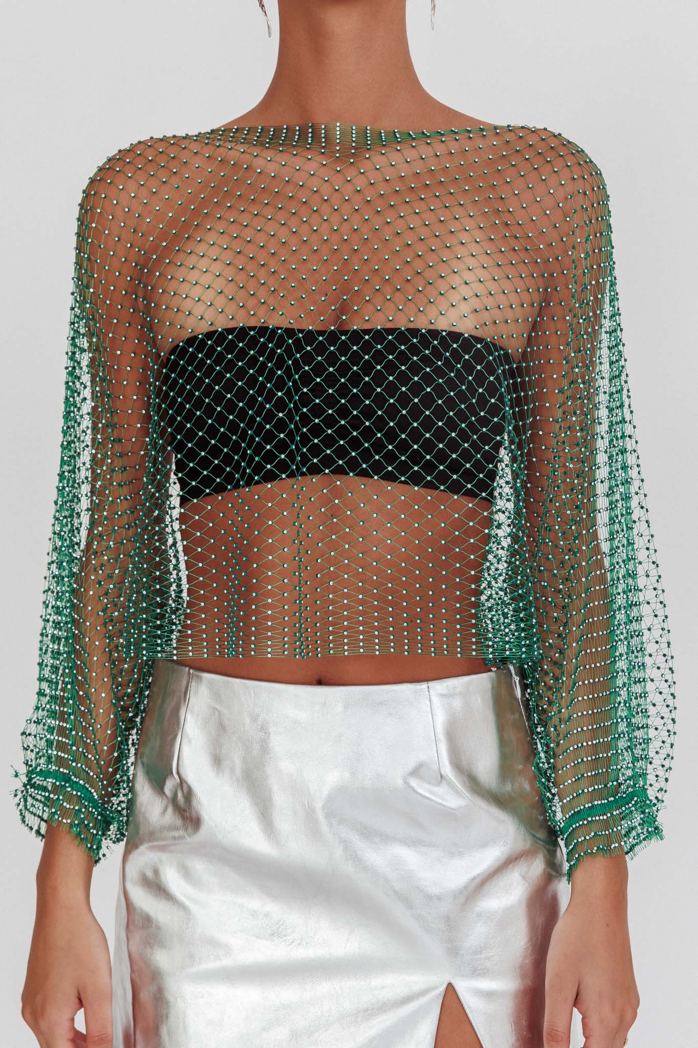 Drama, Drama Long Sleeve Fishnet Top Green by Selfie Leslie Australia
