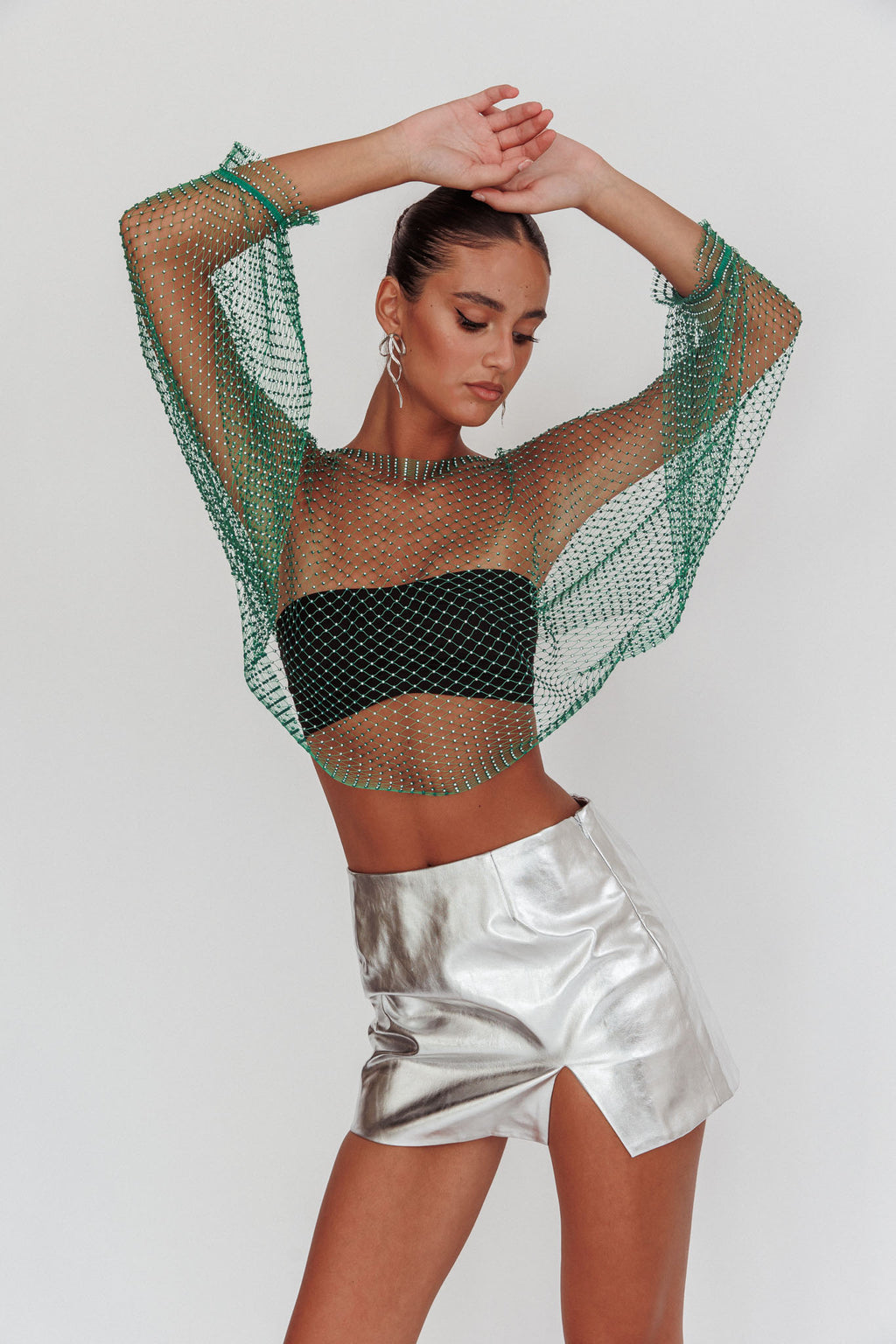 Drama, Drama Long Sleeve Fishnet Top Green by Selfie Leslie Australia