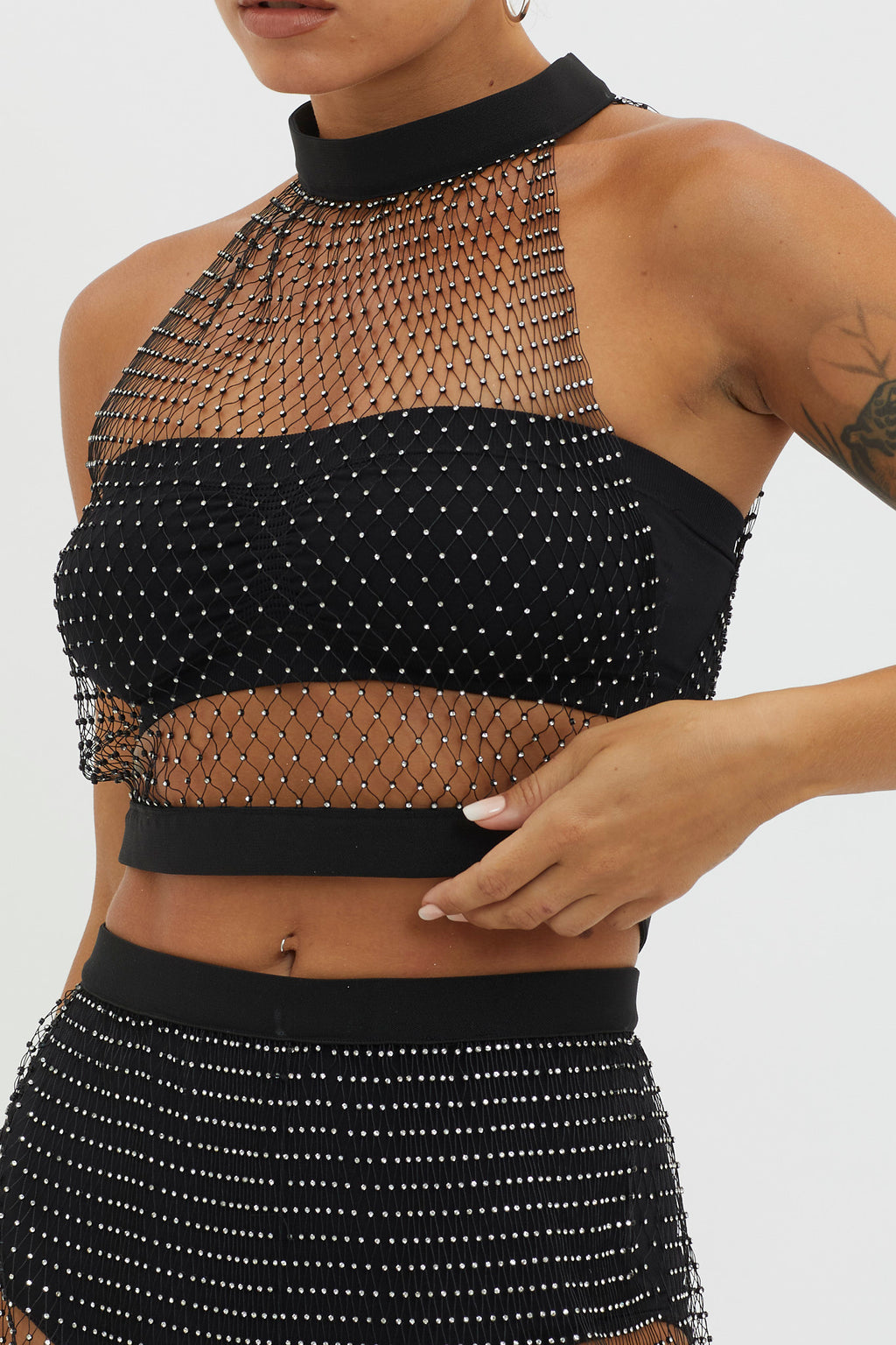 Moon Rock Diamante Mesh Top Black by Selfie Leslie Australia