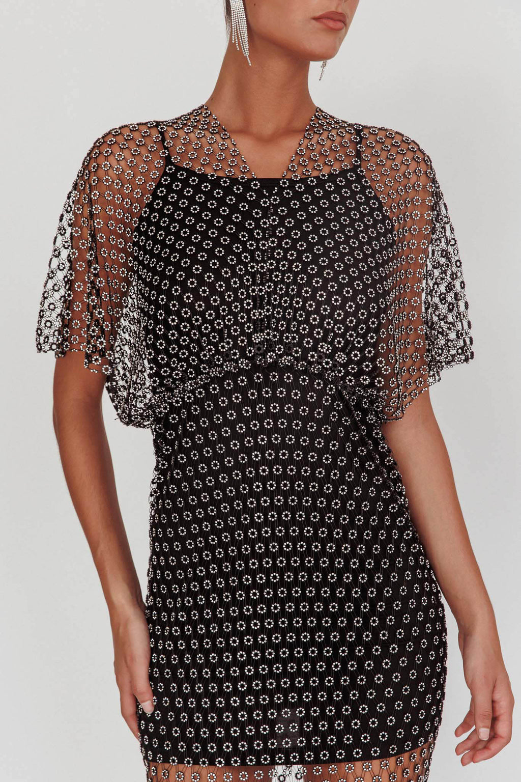 Astra Diamante Fishnet Midi Dress Black by Selfie Leslie Australia