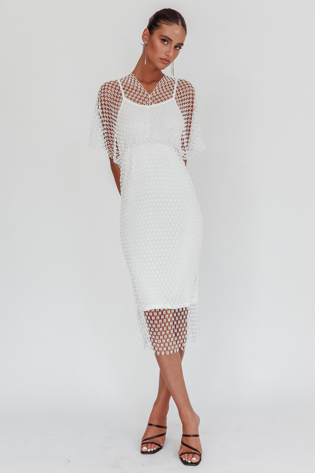 Astra Diamante Fishnet Midi Dress White by Selfie Leslie Australia