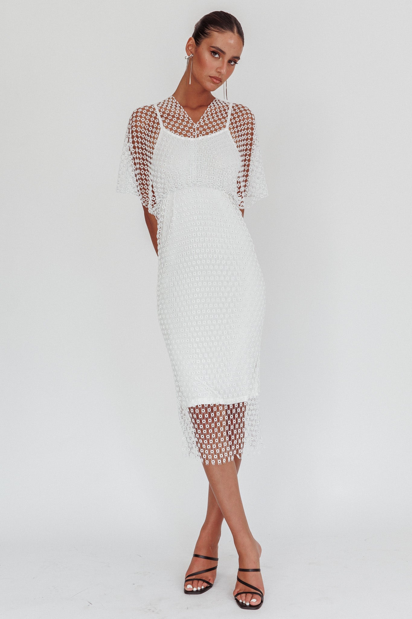 Astra Diamante Fishnet Midi Dress White by Selfie Leslie Australia