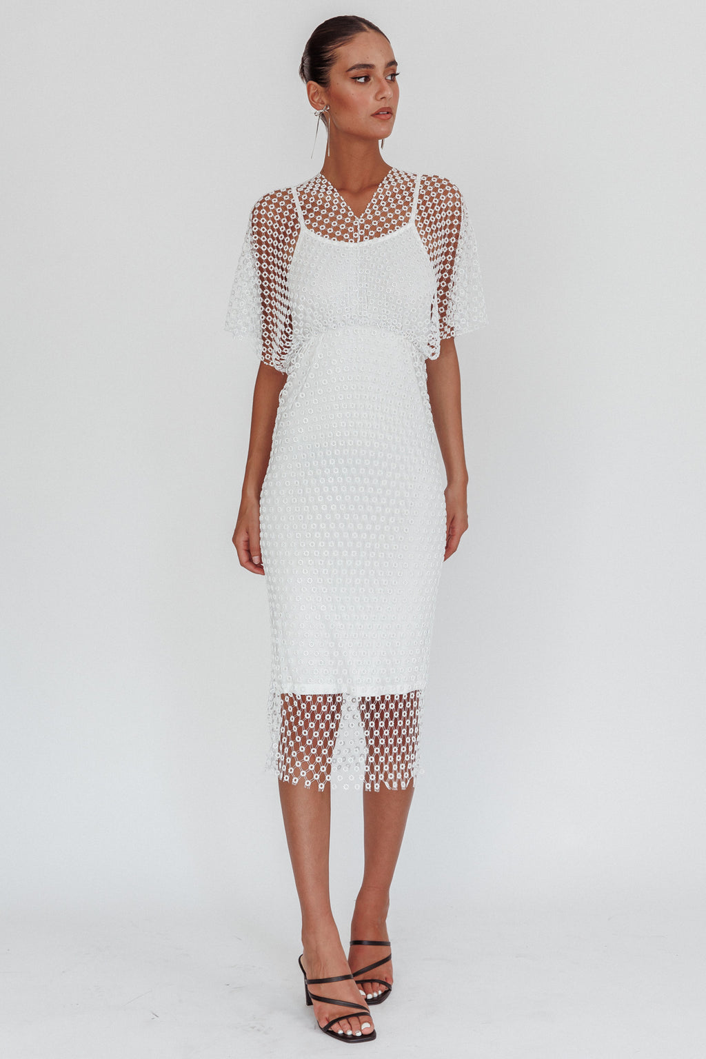 Astra Diamante Fishnet Midi Dress White by Selfie Leslie Australia