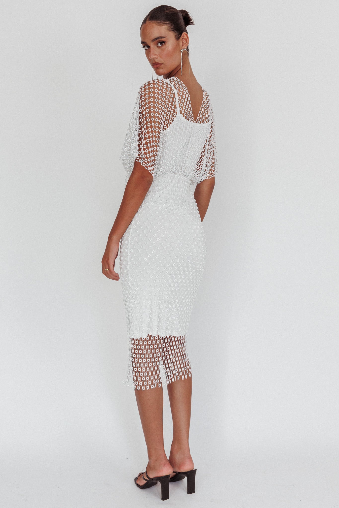 Astra Diamante Fishnet Midi Dress White by Selfie Leslie Australia