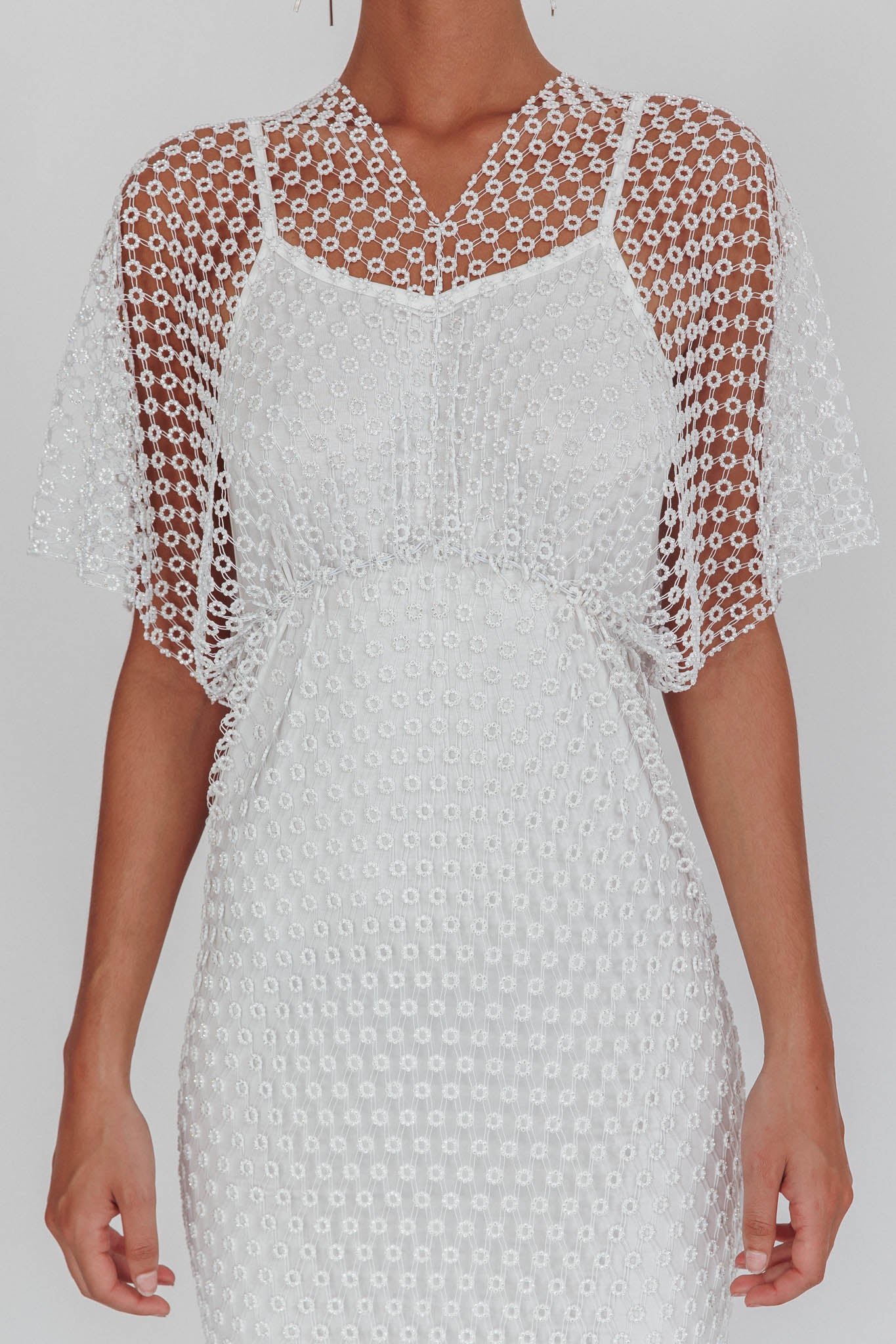 Astra Diamante Fishnet Midi Dress White by Selfie Leslie Australia