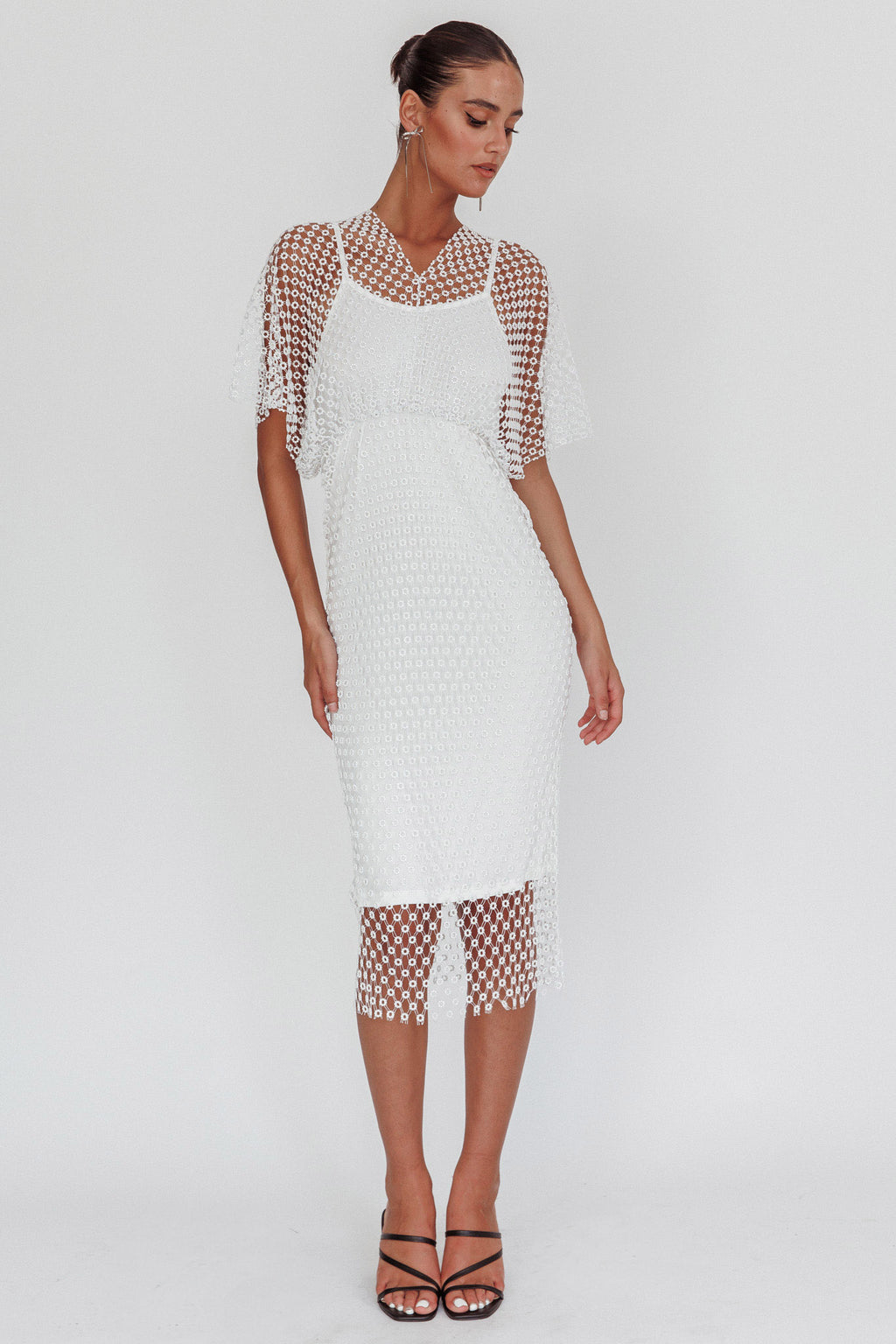 Astra Diamante Fishnet Midi Dress White by Selfie Leslie Australia
