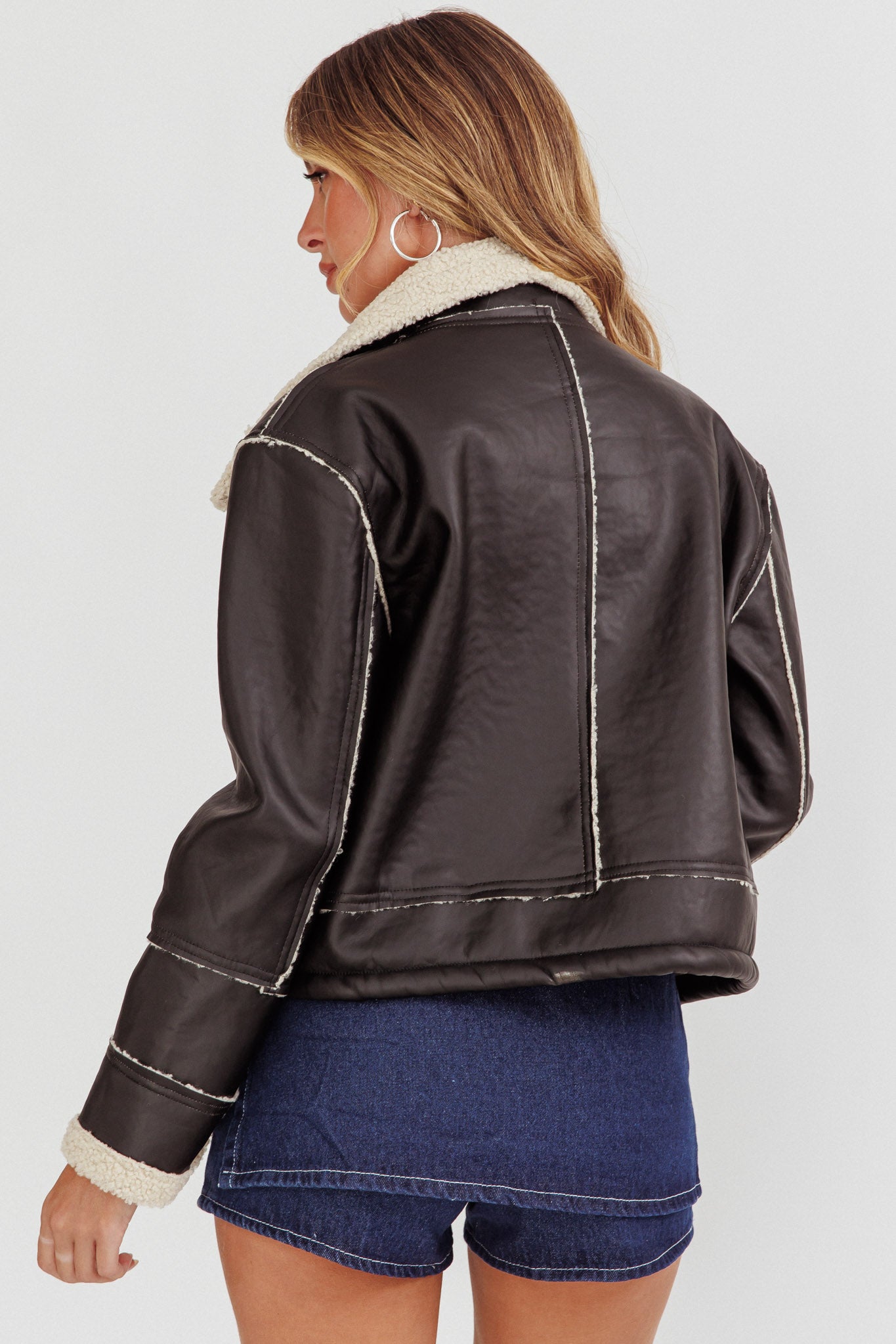 Davis Drawstring Hem Sherpa Jacket Black by Selfie Leslie Australia