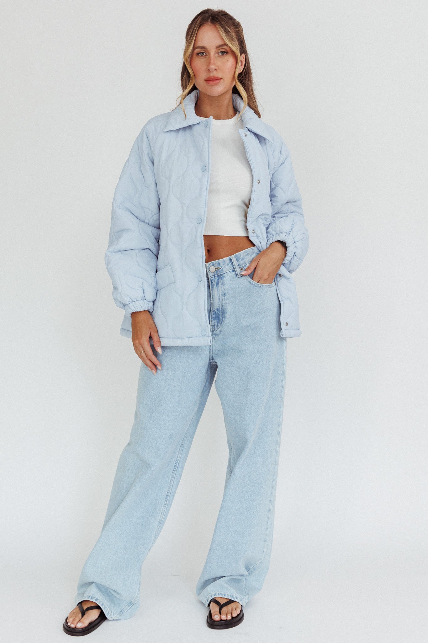 By The Fireplace Quilted Puffer Jacket Baby Blue by Selfie Leslie Australia