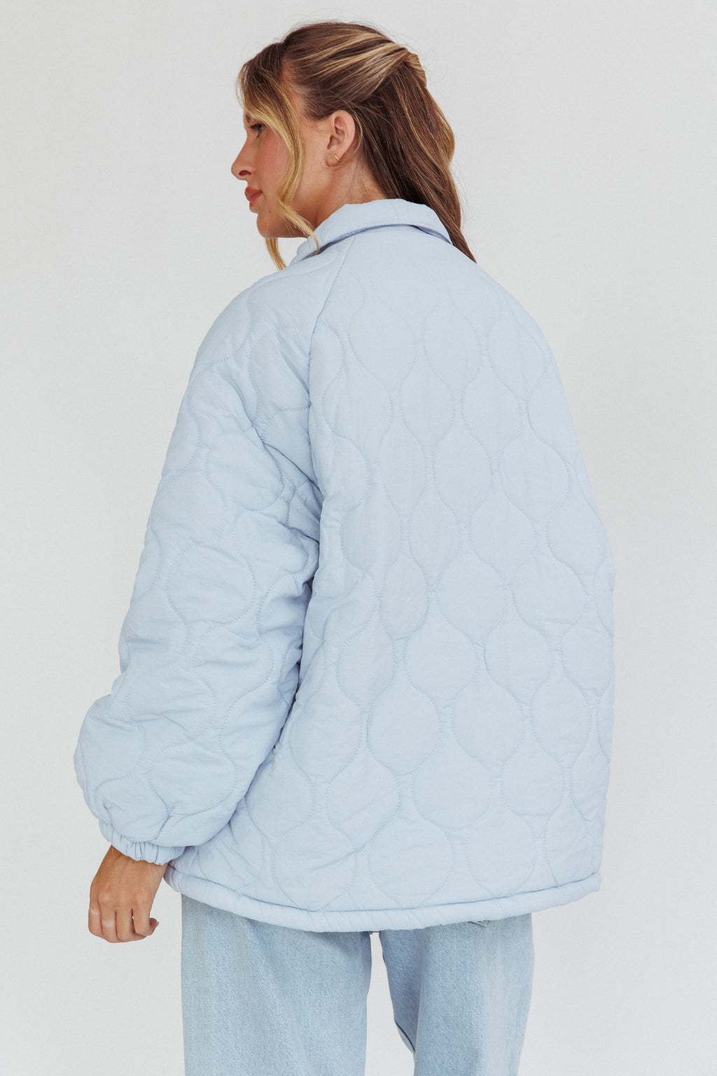 By The Fireplace Quilted Puffer Jacket Baby Blue by Selfie Leslie Australia