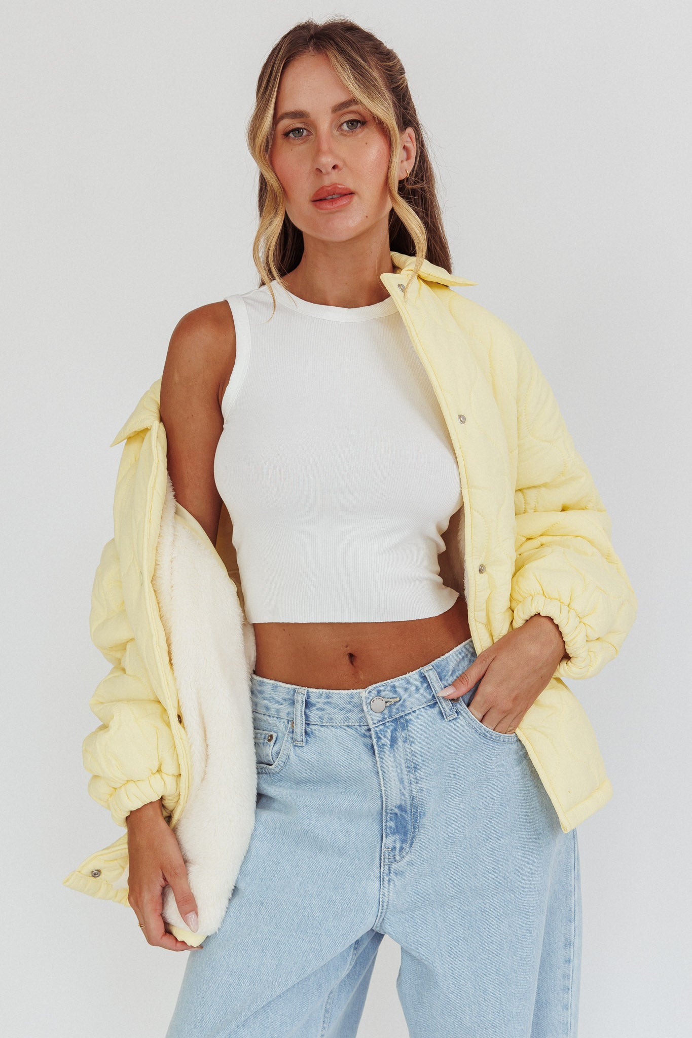 By The Fireplace Quilted Puffer Jacket Butter by Selfie Leslie Australia