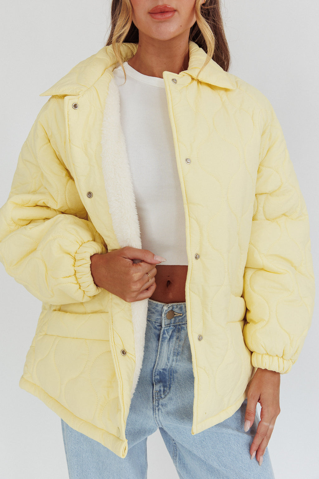 By The Fireplace Quilted Puffer Jacket Butter by Selfie Leslie Australia