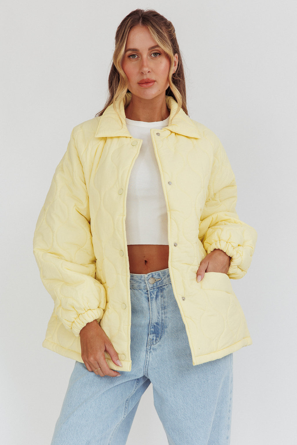By The Fireplace Quilted Puffer Jacket Butter by Selfie Leslie Australia