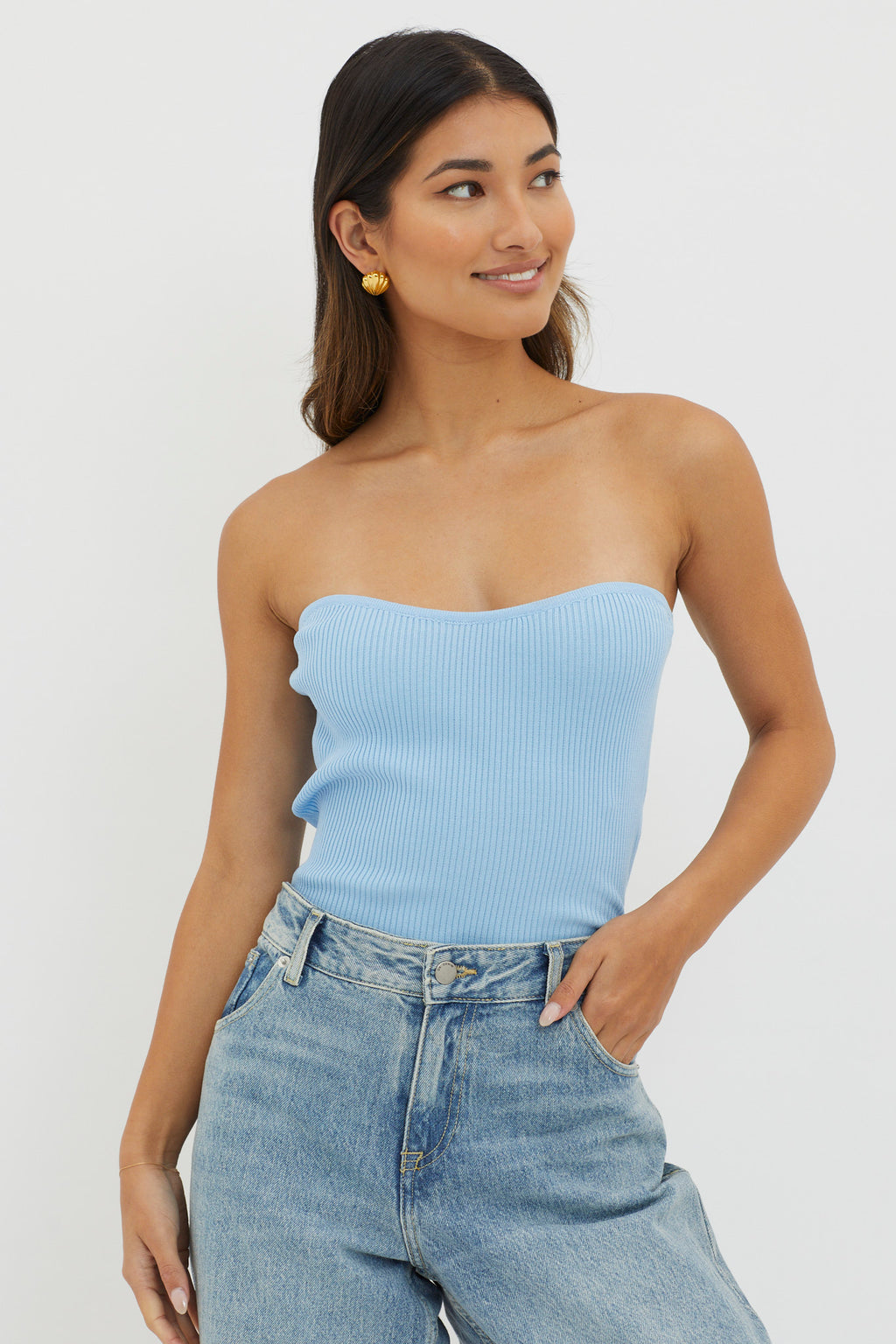 Flora Strapless Knit Top Blue by Selfie Leslie Australia