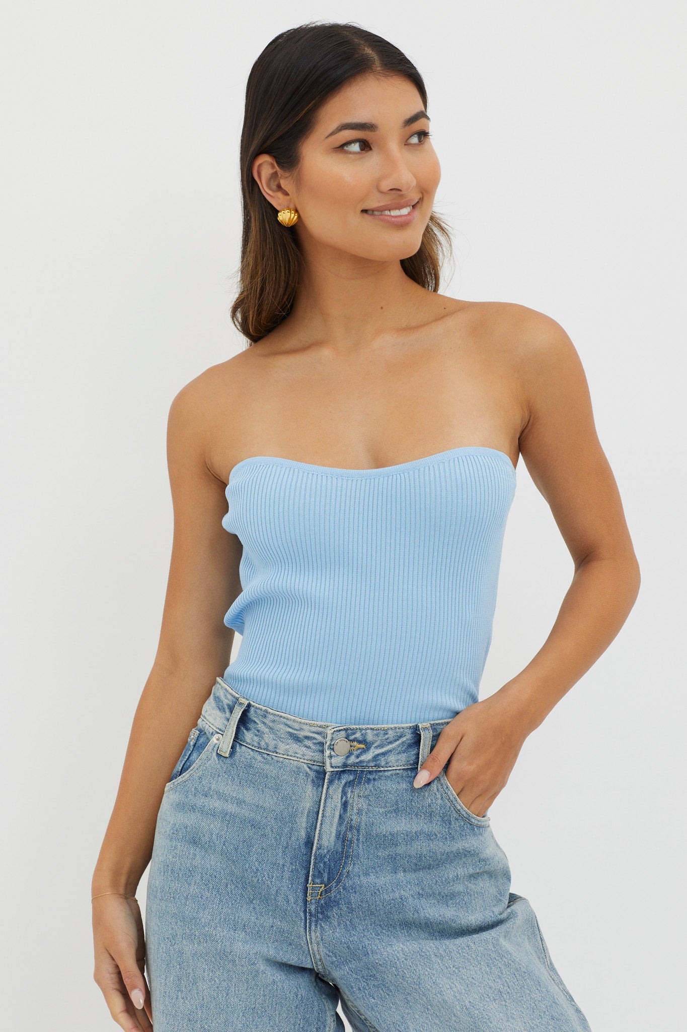 Flora Strapless Knit Top Blue by Selfie Leslie Australia