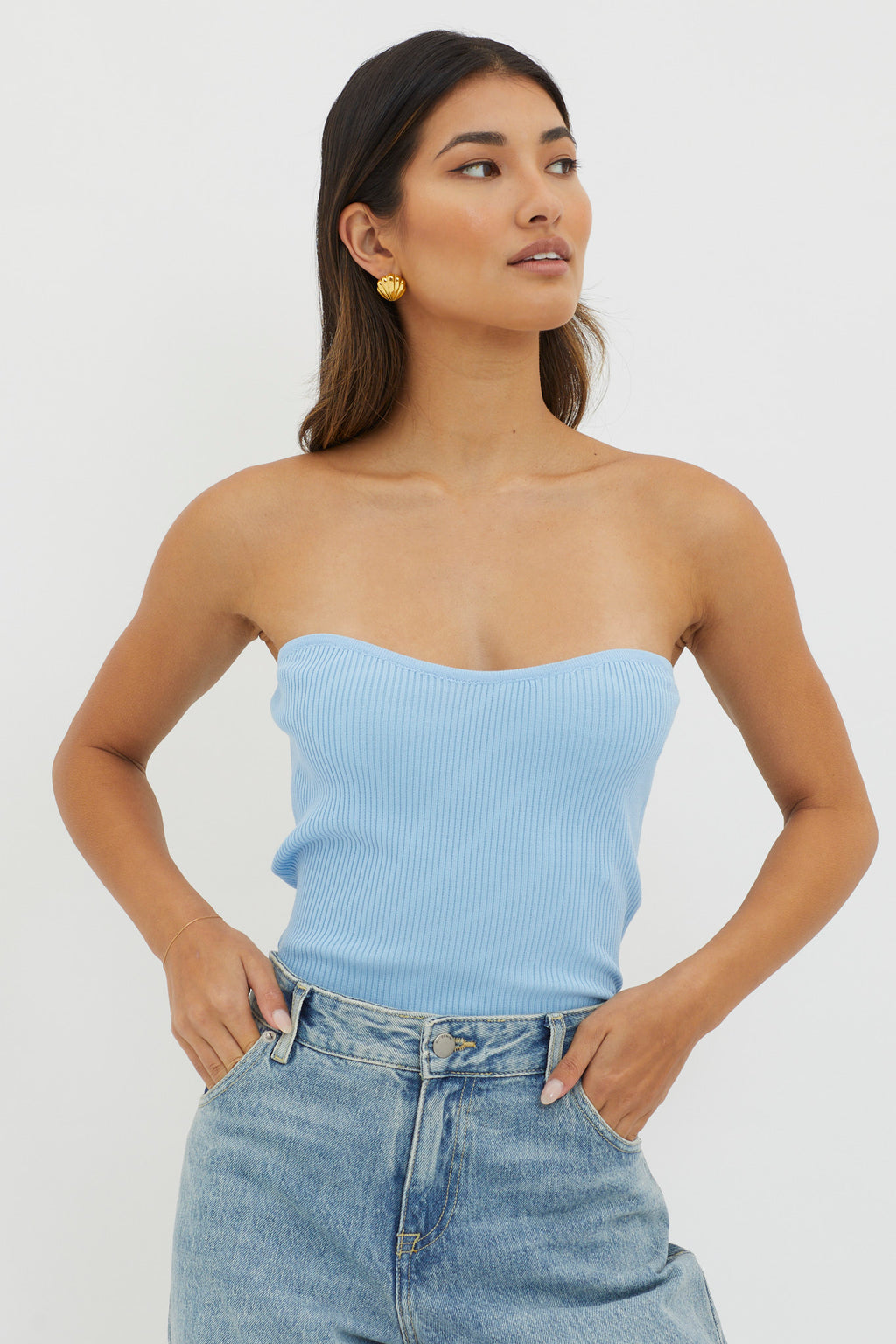 Flora Strapless Knit Top Blue by Selfie Leslie Australia