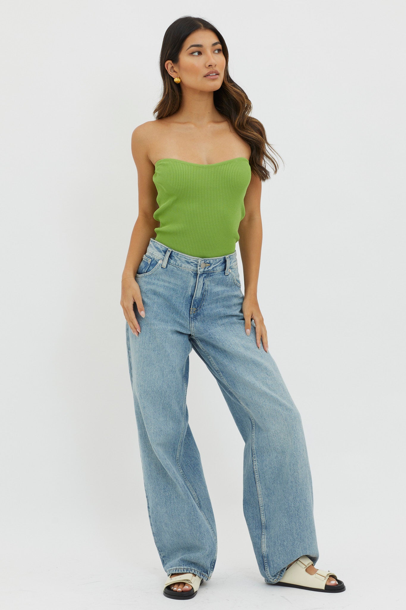 Flora Strapless Knit Top Green by Selfie Leslie Australia