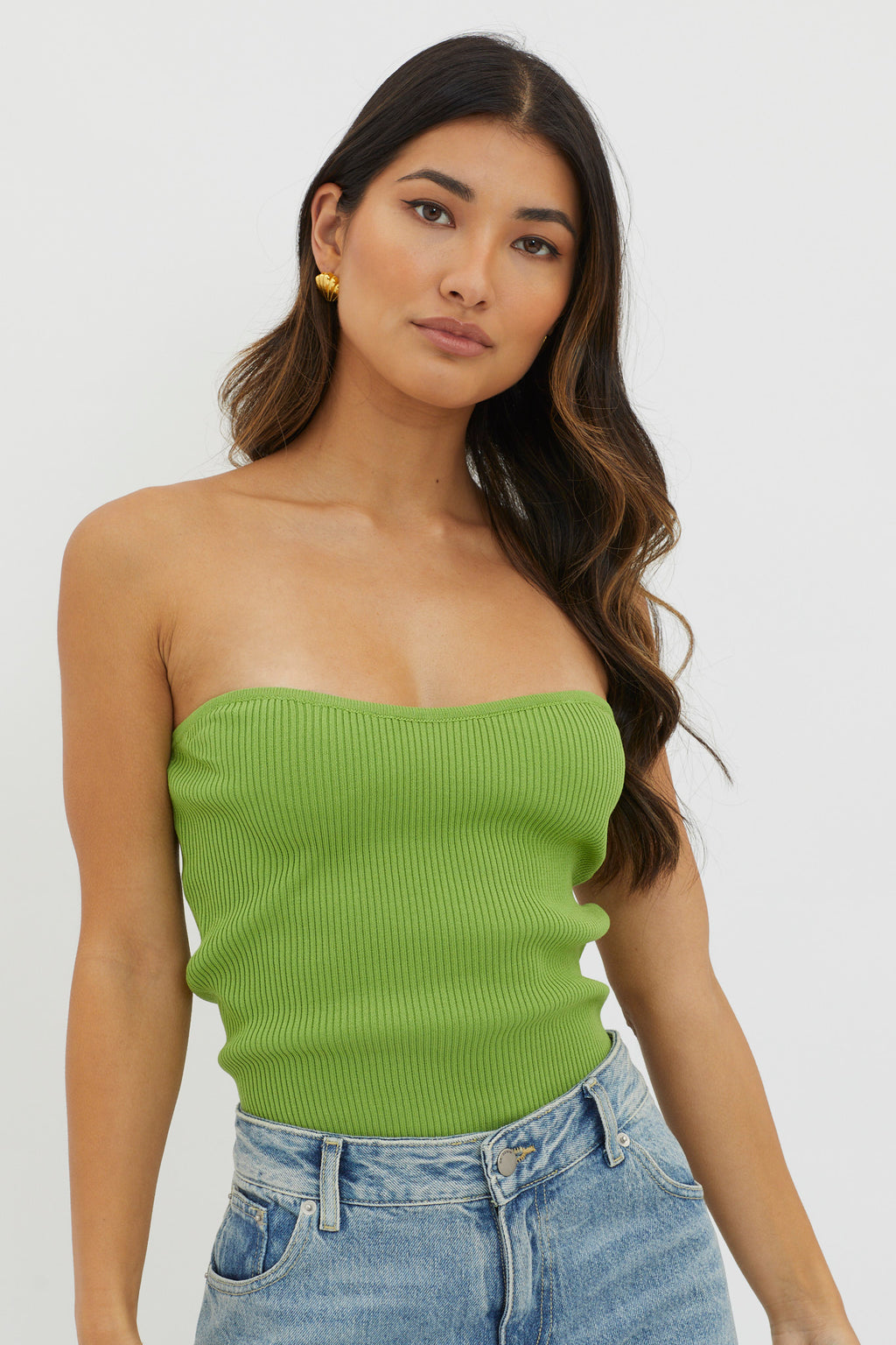 Flora Strapless Knit Top Green by Selfie Leslie Australia