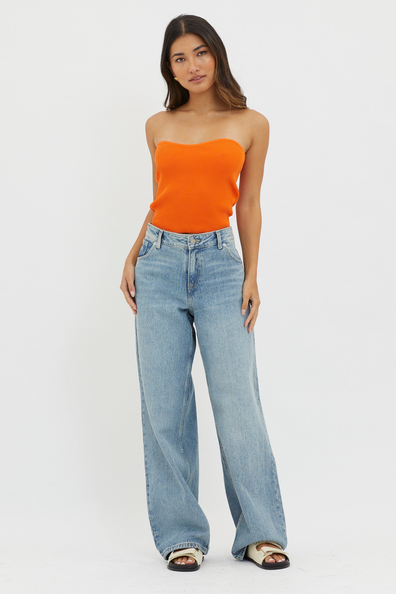 Flora Strapless Knit Top Orange by Selfie Leslie Australia