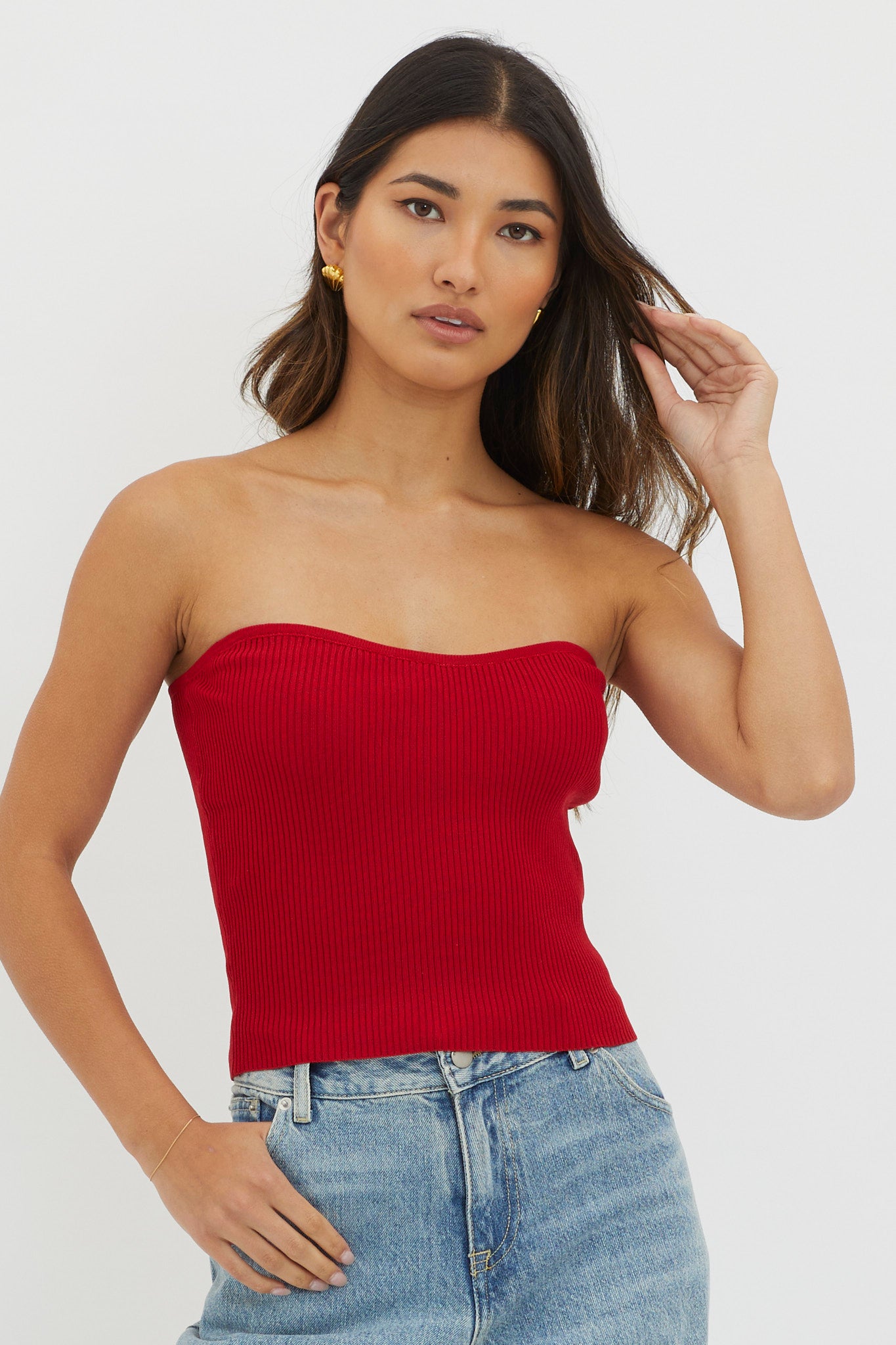 Flora Strapless Knit Top Wine by Selfie Leslie Australia