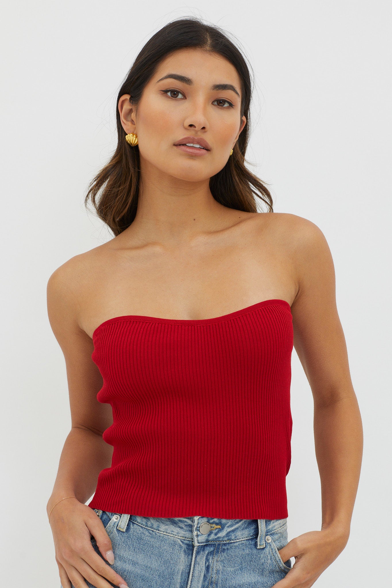Flora Strapless Knit Top Wine by Selfie Leslie Australia