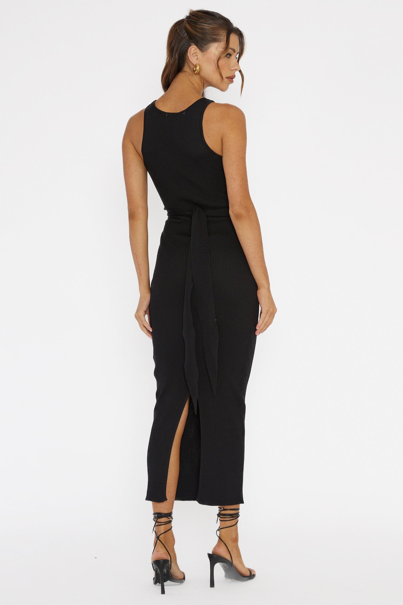 Charmed Me Ribbed Knit Midi Dress Black by Selfie Leslie Australia