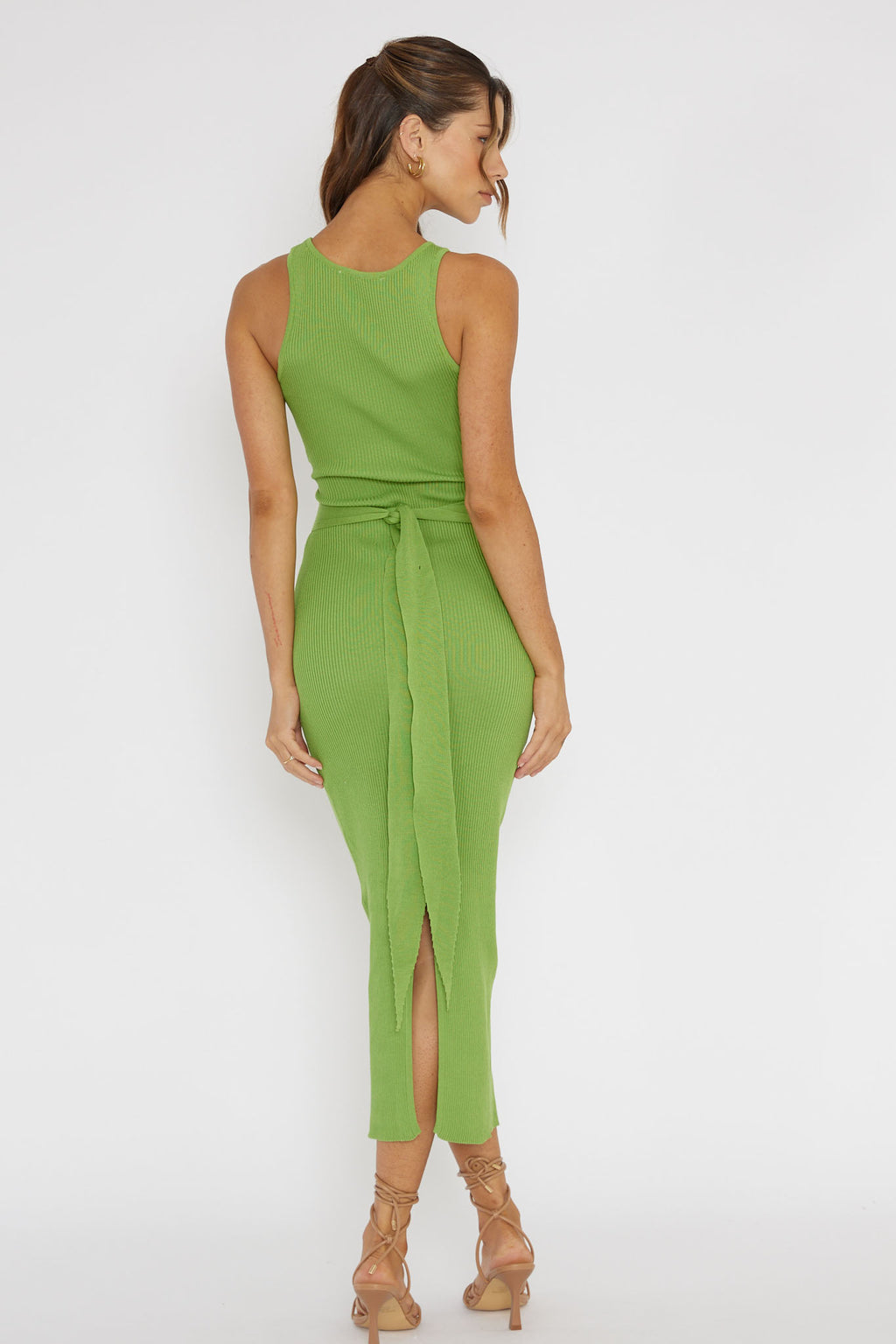 Charmed Me Ribbed Knit Midi Dress Green by Selfie Leslie Australia