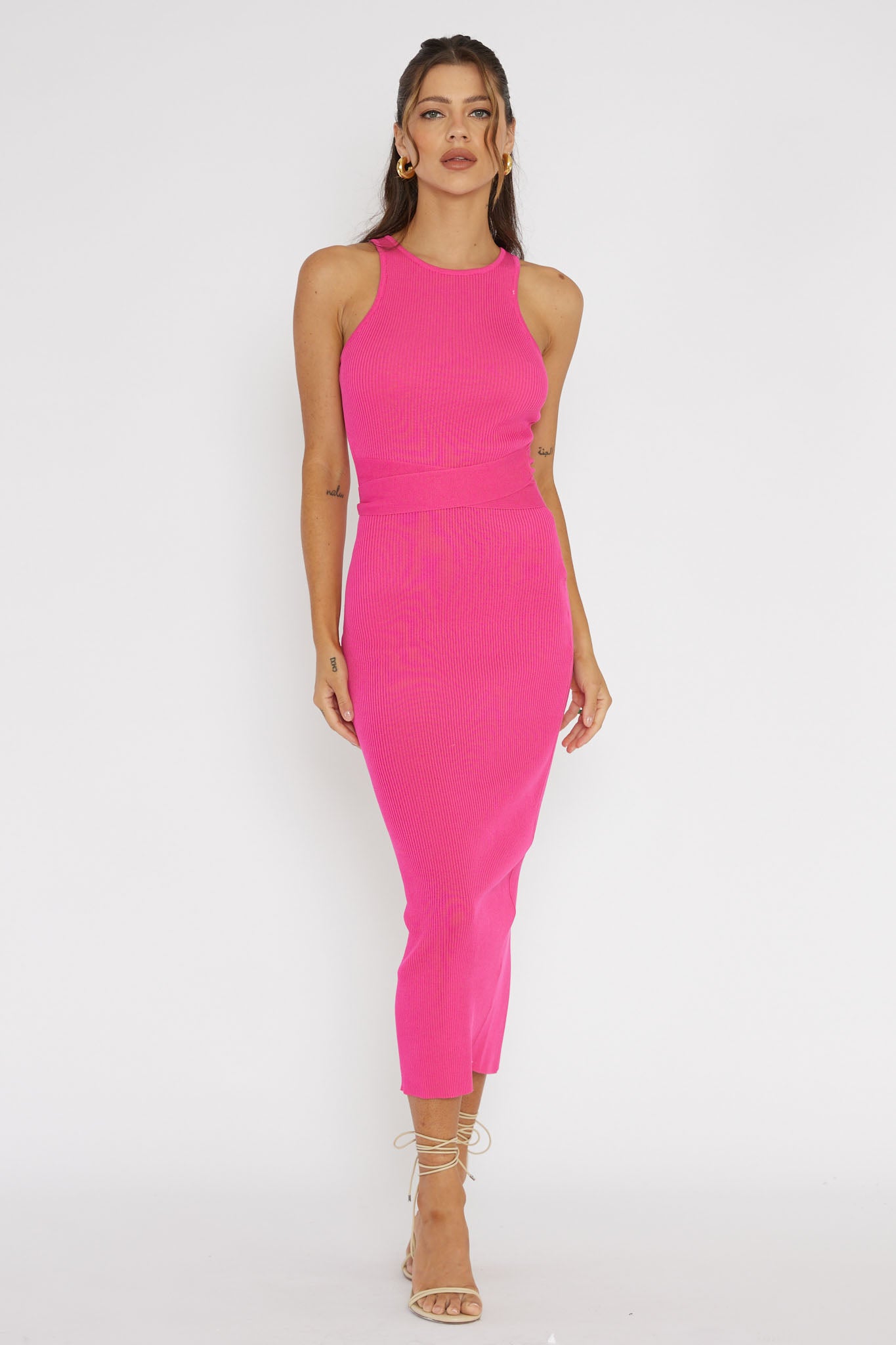 Charmed Me Ribbed Knit Midi Dress Hot Pink by Selfie Leslie Australia