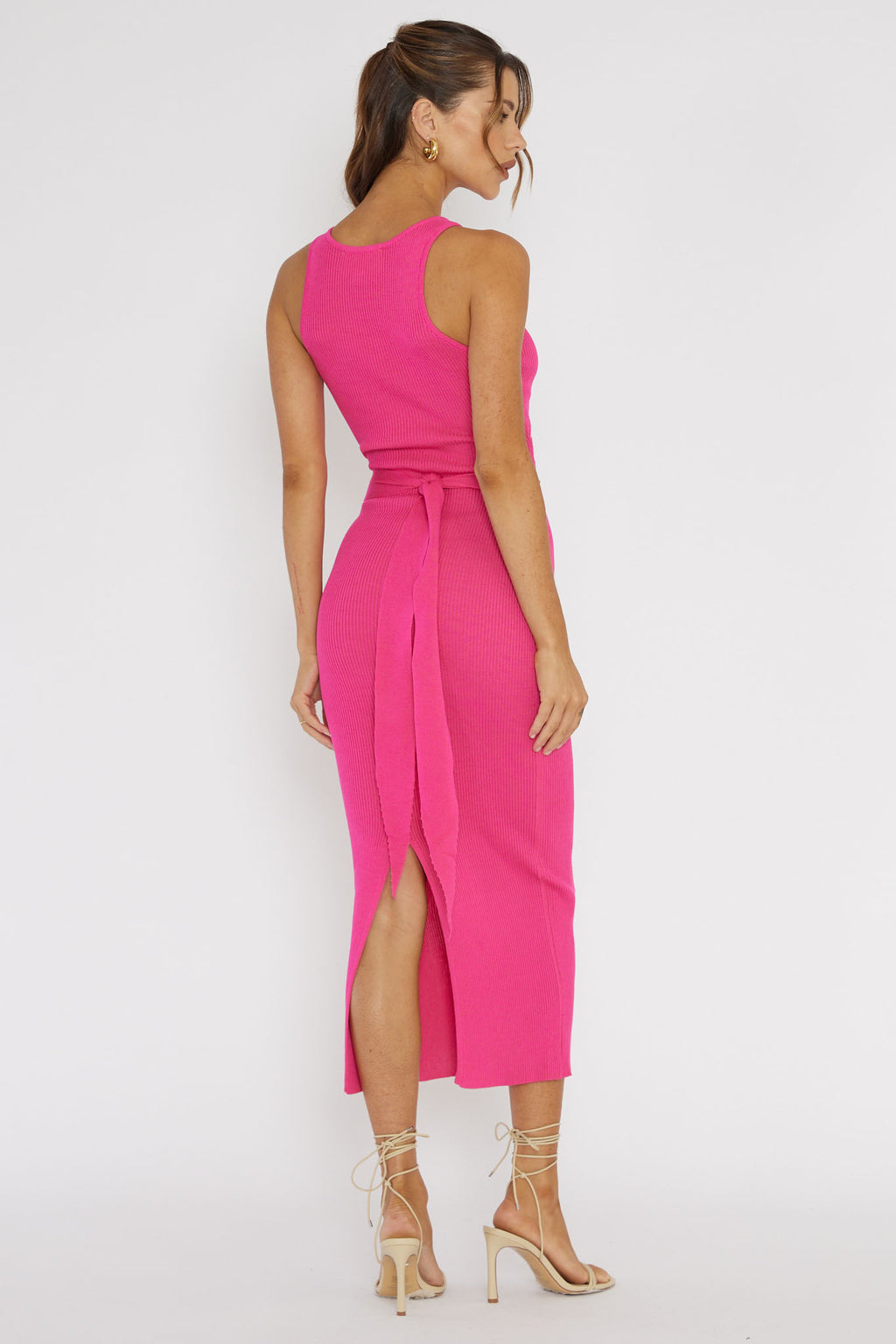 Charmed Me Ribbed Knit Midi Dress Hot Pink by Selfie Leslie Australia