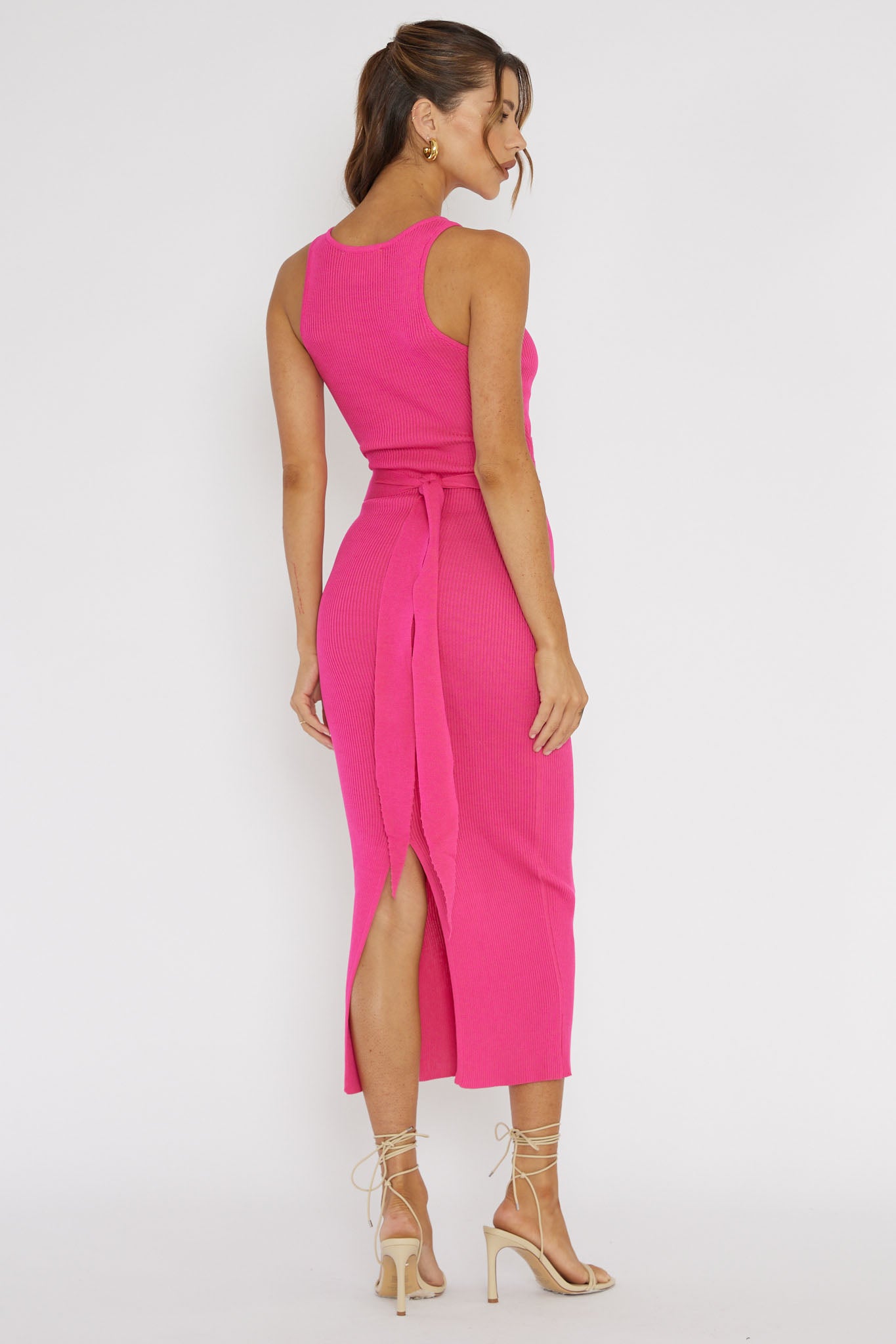 Charmed Me Ribbed Knit Midi Dress Hot Pink by Selfie Leslie Australia