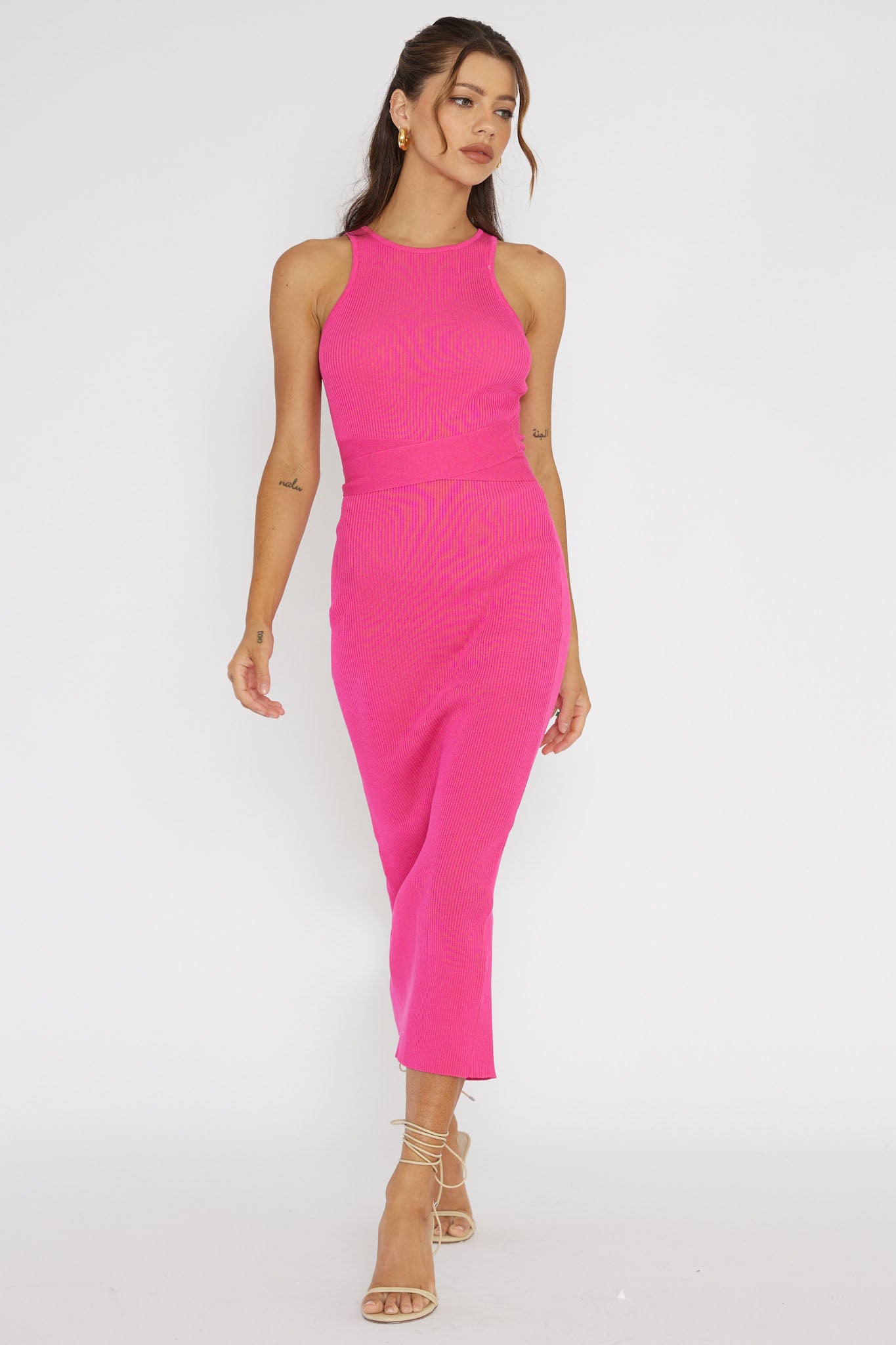 Charmed Me Ribbed Knit Midi Dress Hot Pink by Selfie Leslie Australia