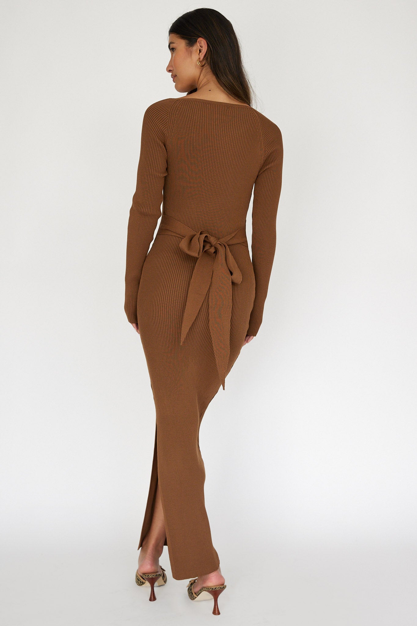 Twilight Moments Long Sleeve Knit Dress Chocolate by Selfie Leslie Australia