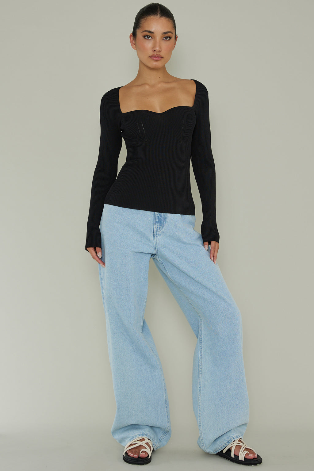 Switch Focus Long Sleeve Knit Top Black by Selfie Leslie Australia