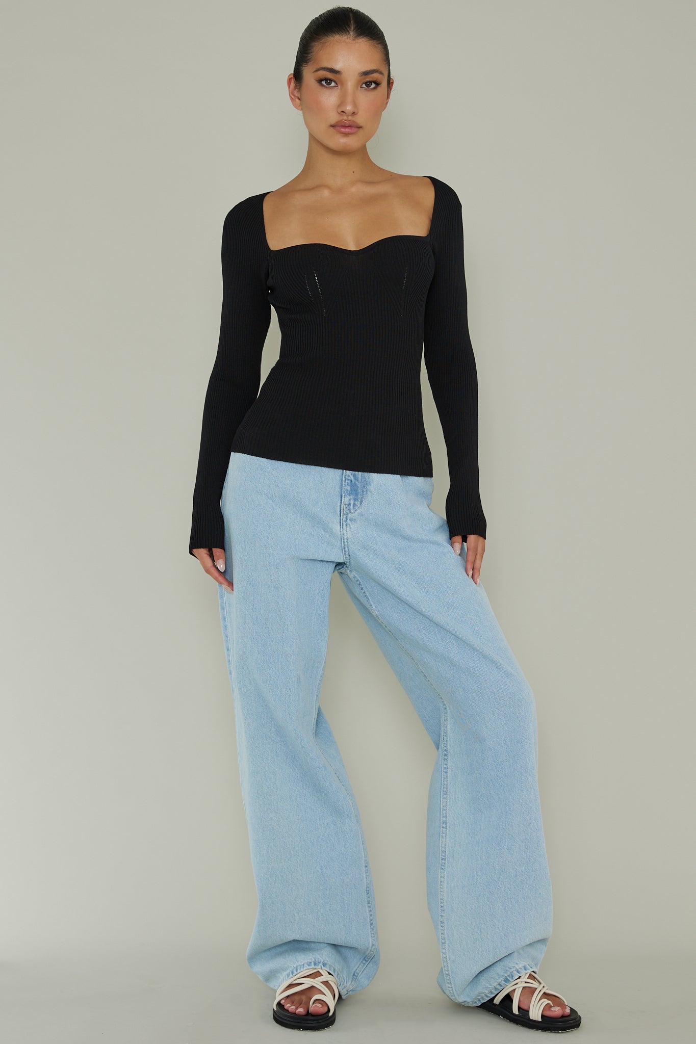 Switch Focus Long Sleeve Knit Top Black by Selfie Leslie Australia