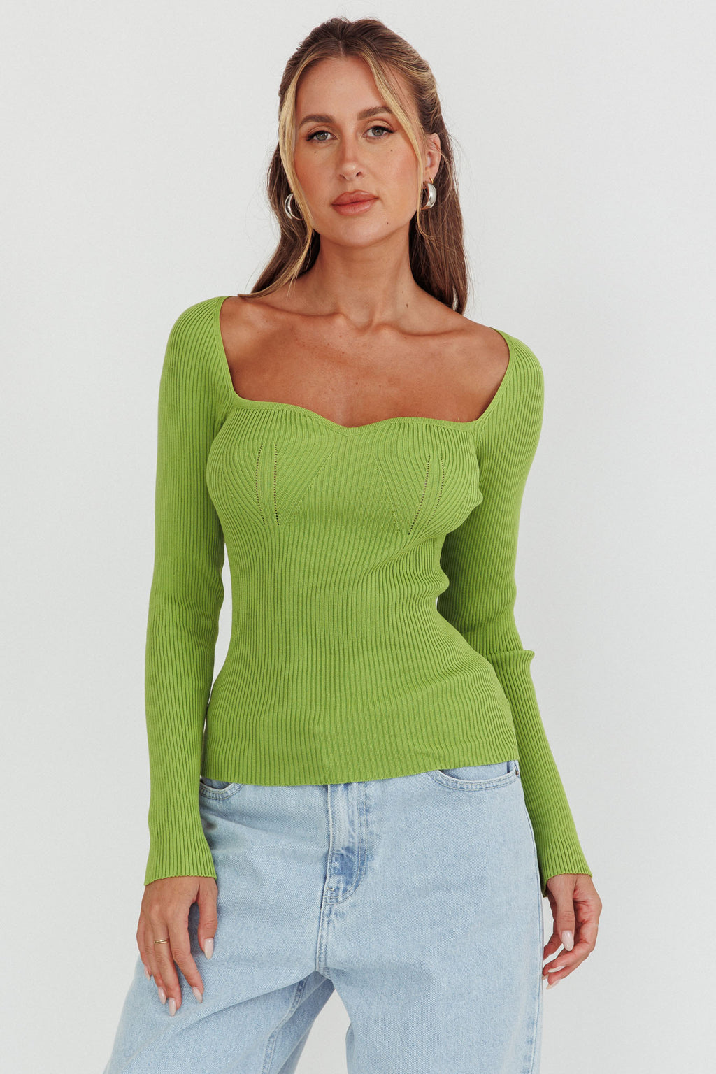 Switch Focus Long Sleeve Knit Top Matcha by Selfie Leslie Australia