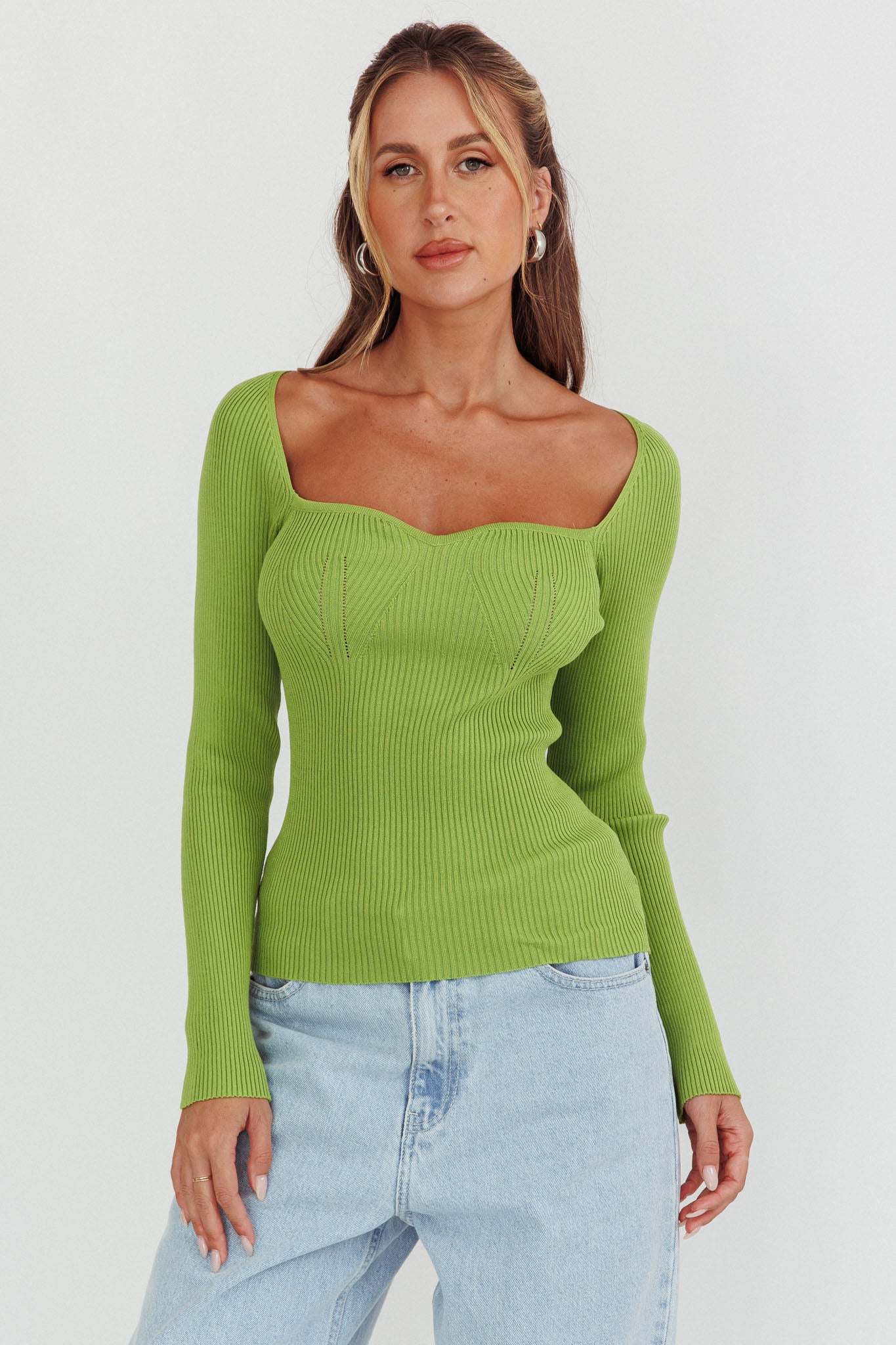 Switch Focus Long Sleeve Knit Top Matcha by Selfie Leslie Australia
