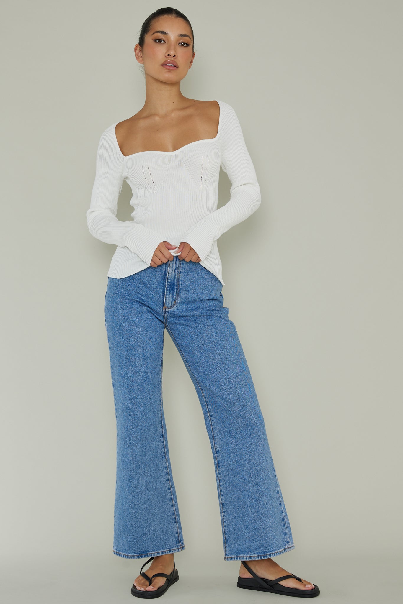 Switch Focus Long Sleeve Knit Top White by Selfie Leslie Australia