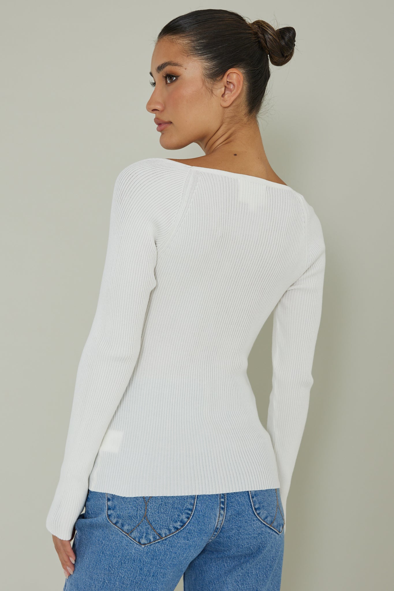 Switch Focus Long Sleeve Knit Top White by Selfie Leslie Australia