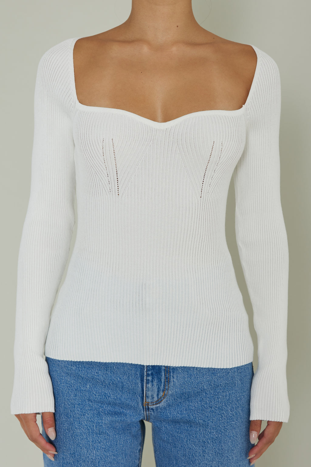 Switch Focus Long Sleeve Knit Top White by Selfie Leslie Australia