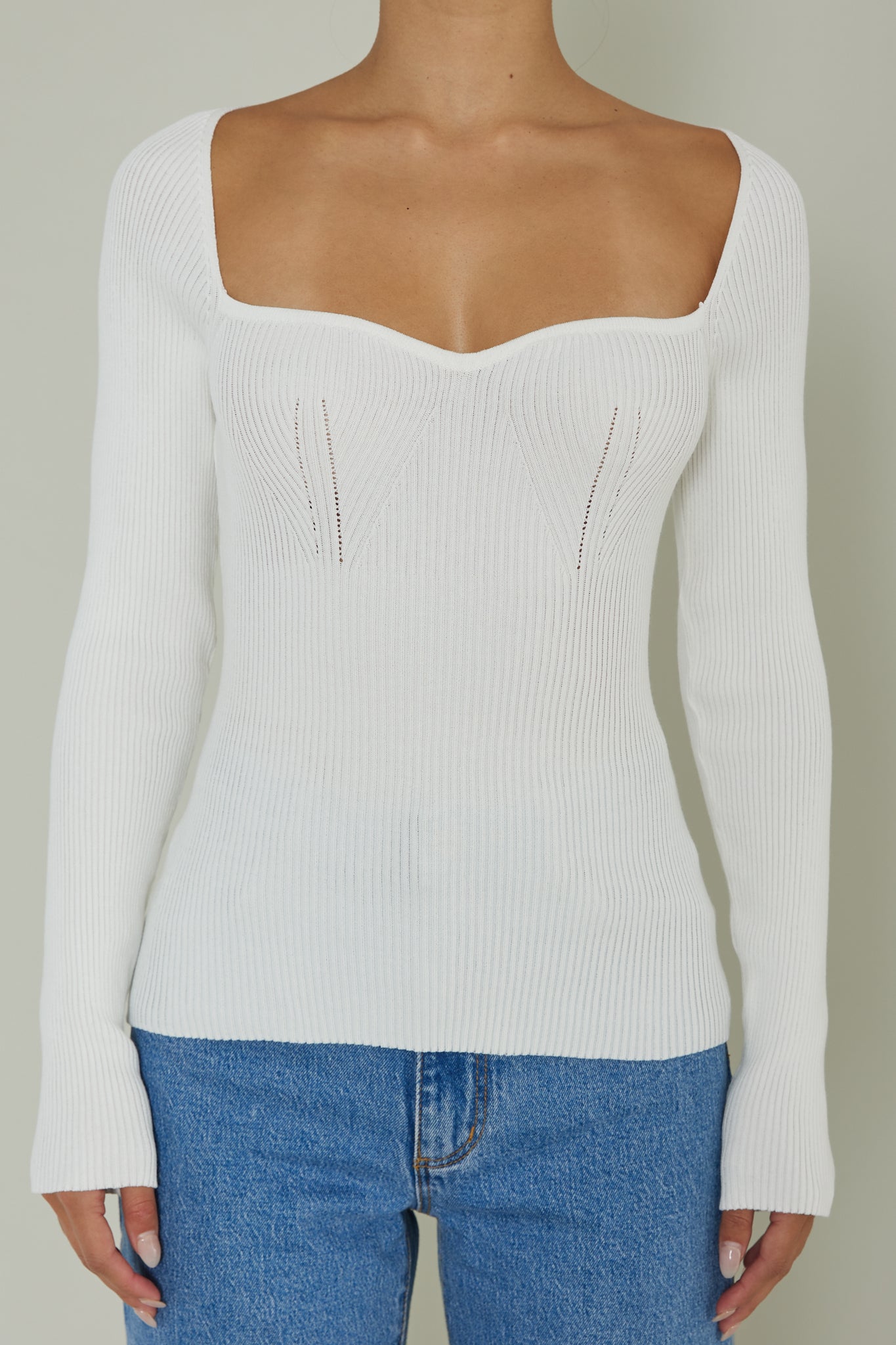 Switch Focus Long Sleeve Knit Top White by Selfie Leslie Australia