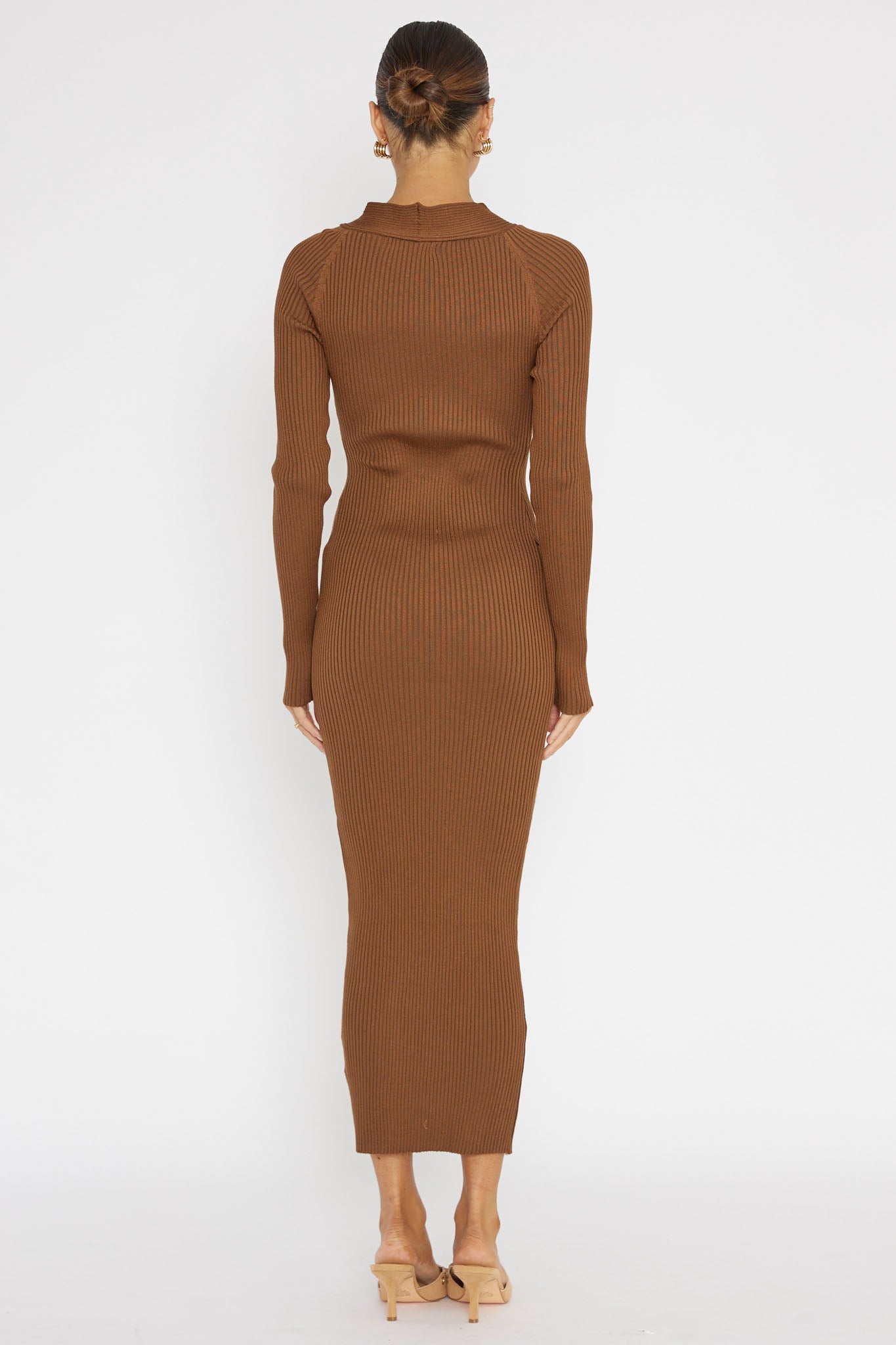 One Mind Cut-Out Neckline Knit Midi Dress Chocolate by Selfie Leslie Australia