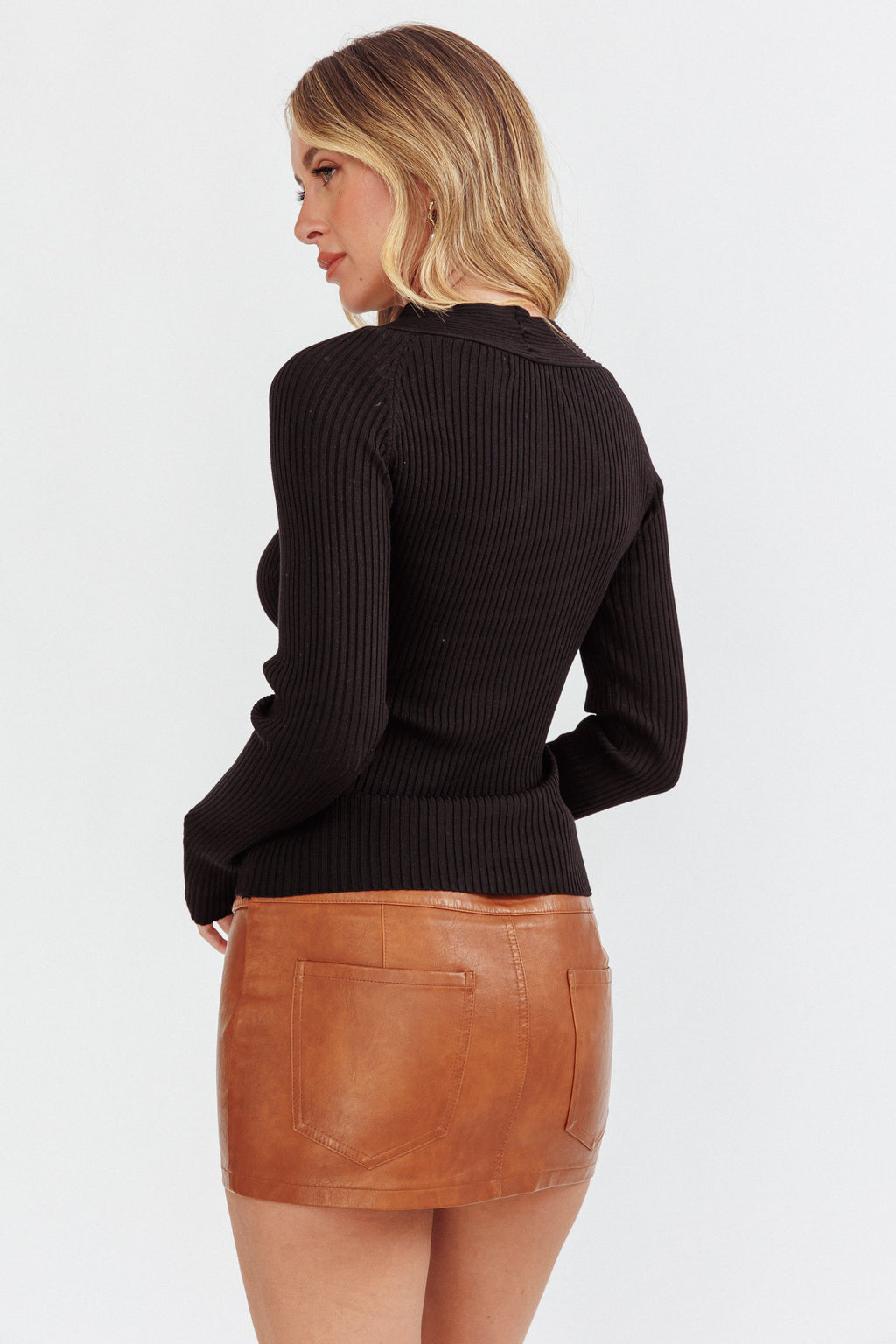 One Mind Cut-Out Neckline Knit Top Black by Selfie Leslie Australia