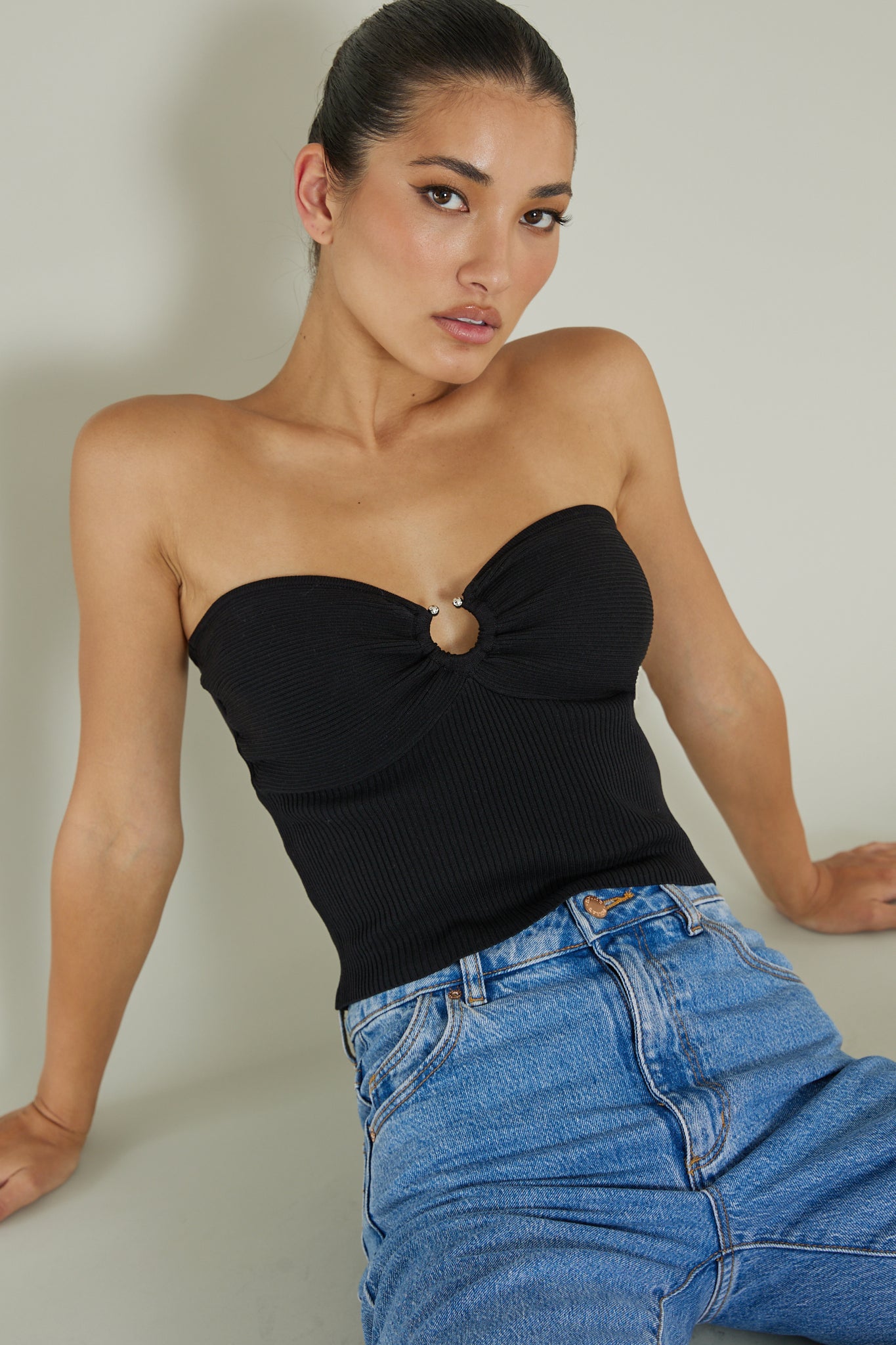 Real Talk Sweetheart Neckline Top Black by Selfie Leslie Australia
